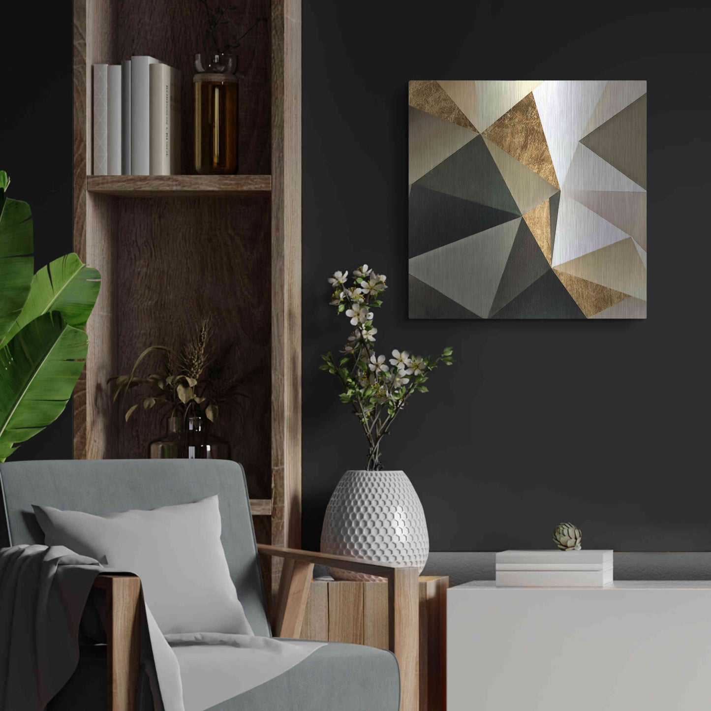 Luxe Metal Art 'Gold Polygon Wall I' by Alonzo Saunders, Metal Wall Art,24x24