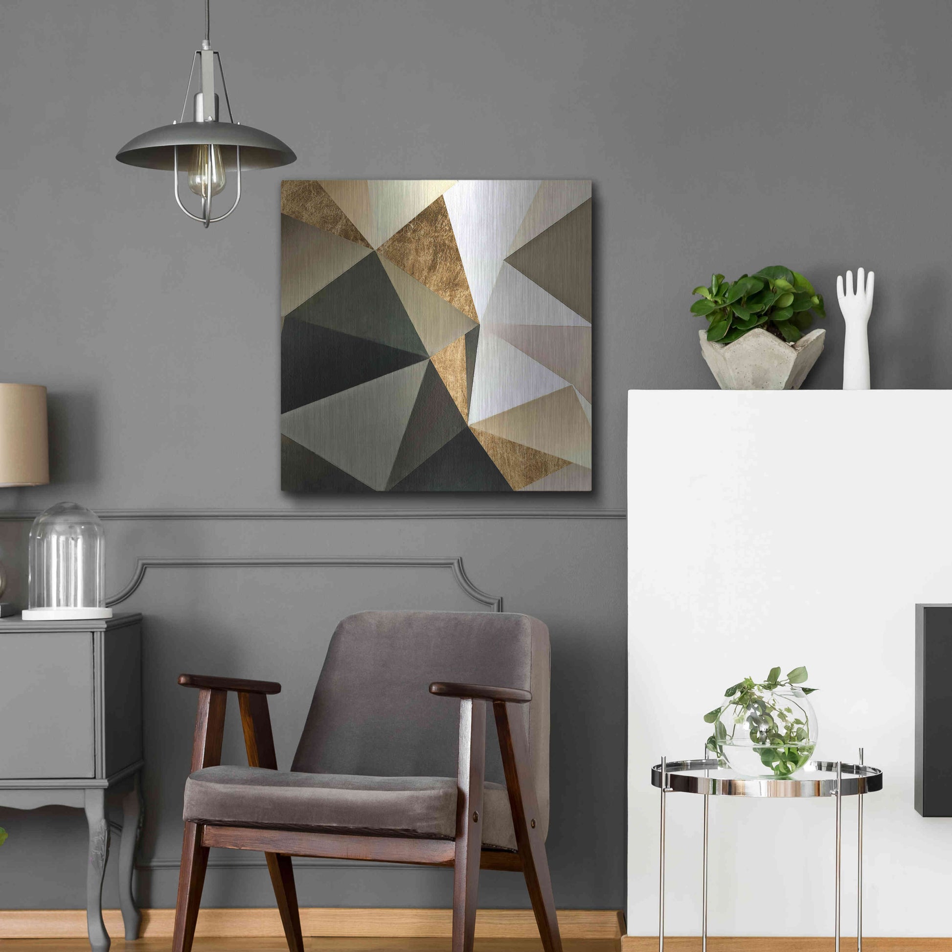 Luxe Metal Art 'Gold Polygon Wall I' by Alonzo Saunders, Metal Wall Art,24x24