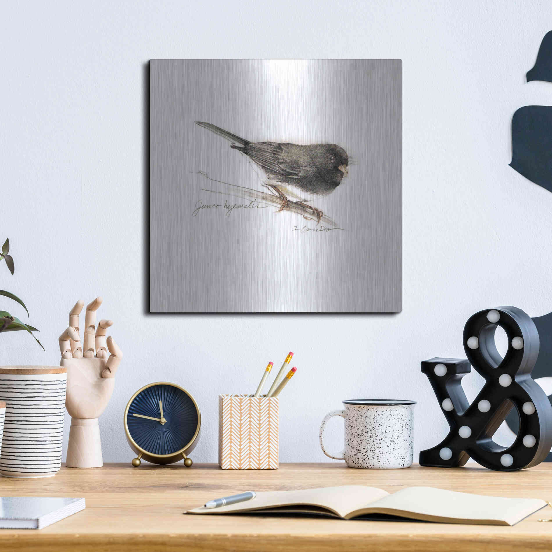 Luxe Metal Art 'Songbird Study V' by Bruce Dean, Metal Wall Art,12x12