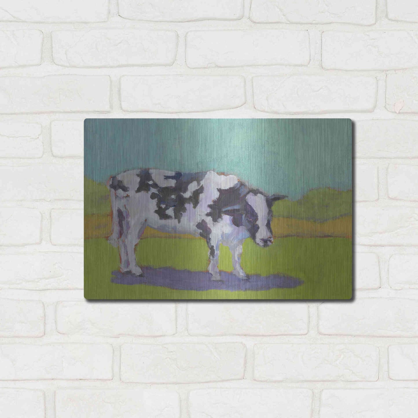 Luxe Metal Art 'Pasture Cow I' by Carol Young, Metal Wall Art,16x12