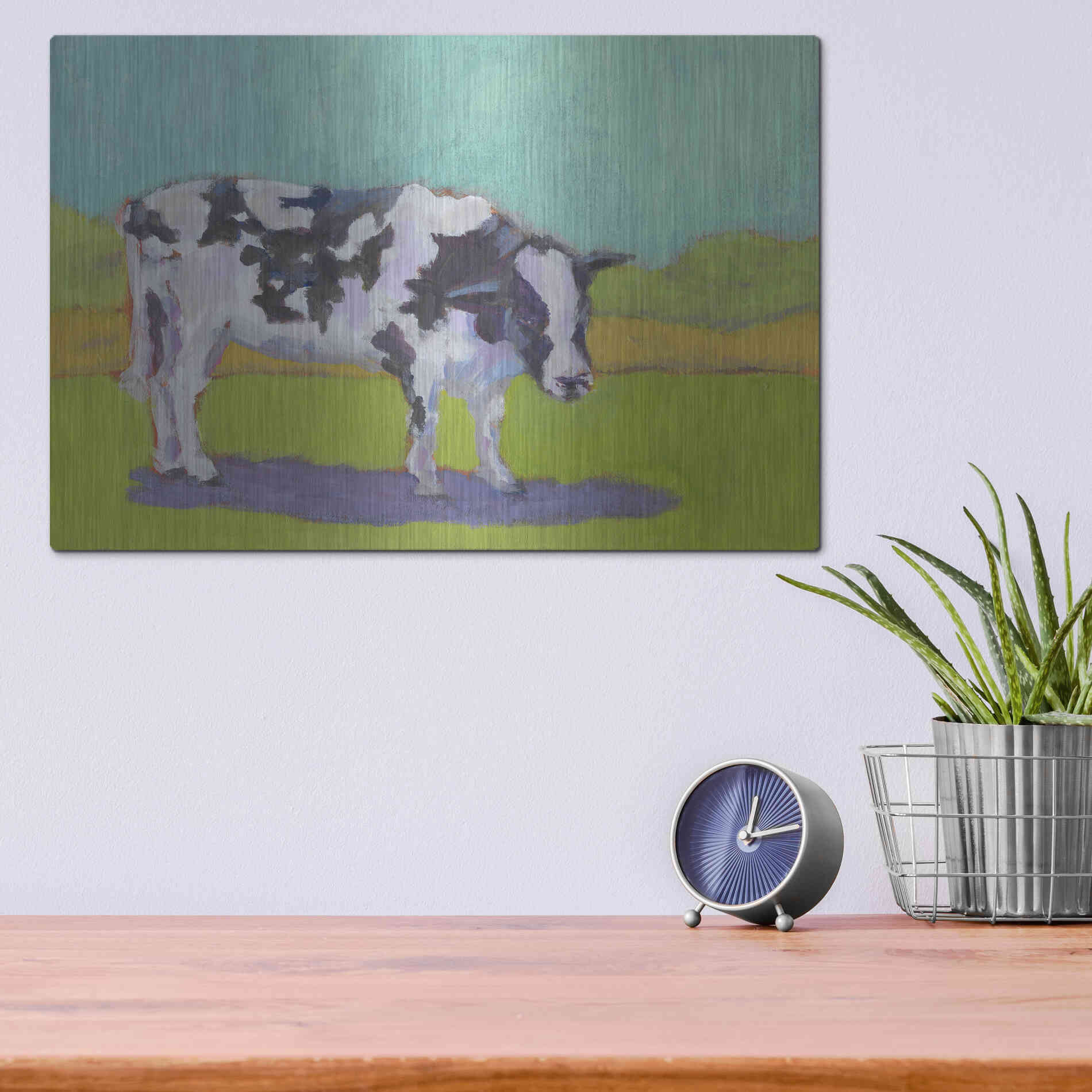 Luxe Metal Art 'Pasture Cow I' by Carol Young, Metal Wall Art,16x12