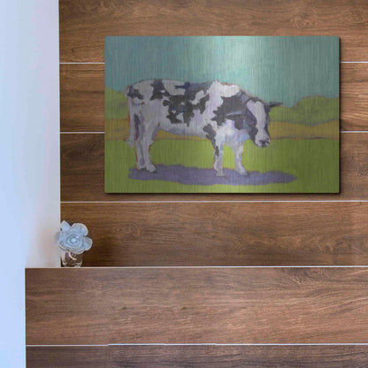 Luxe Metal Art 'Pasture Cow I' by Carol Young, Metal Wall Art,16x12