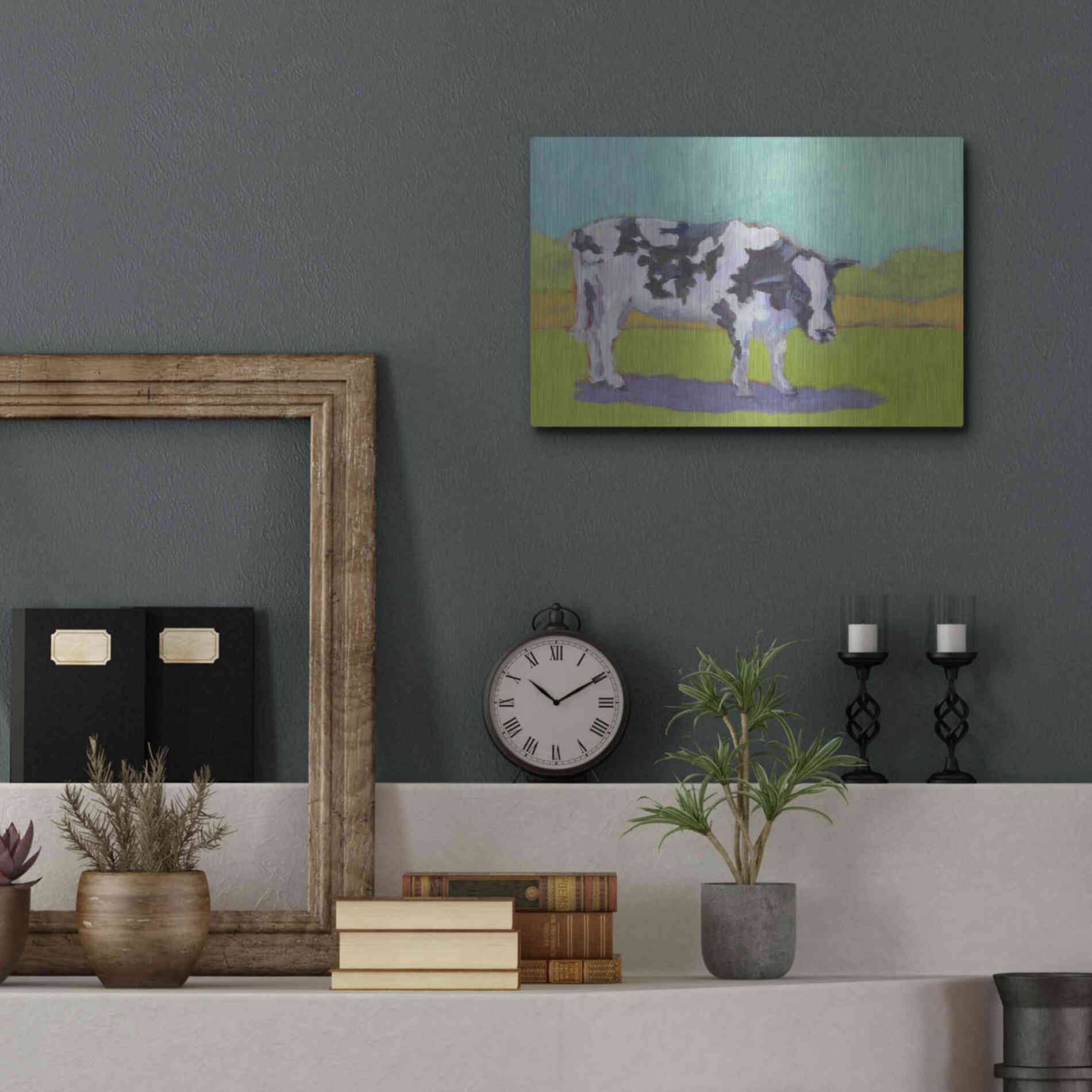 Luxe Metal Art 'Pasture Cow I' by Carol Young, Metal Wall Art,16x12