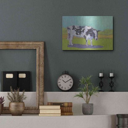 Luxe Metal Art 'Pasture Cow I' by Carol Young, Metal Wall Art,16x12