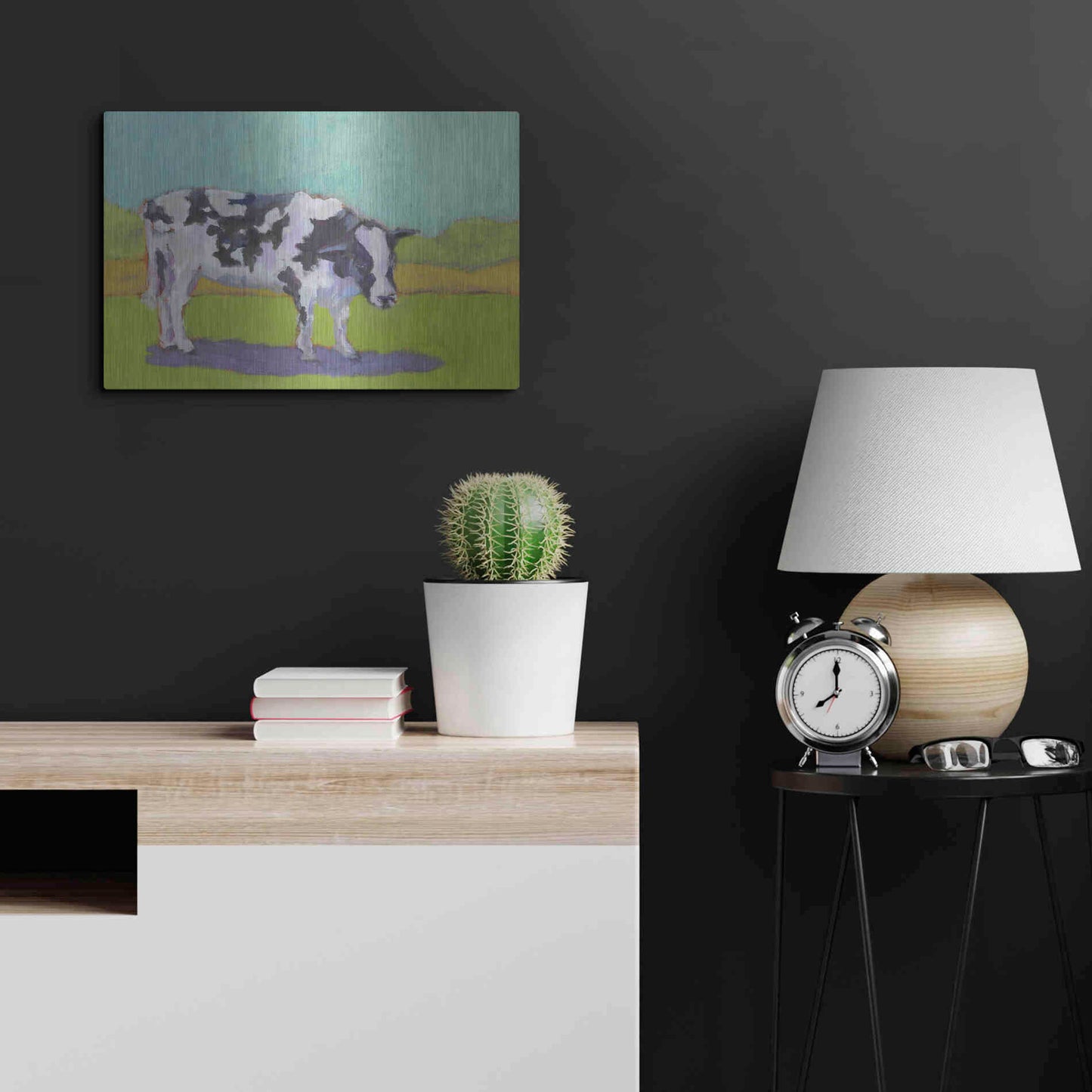 Luxe Metal Art 'Pasture Cow I' by Carol Young, Metal Wall Art,24x16
