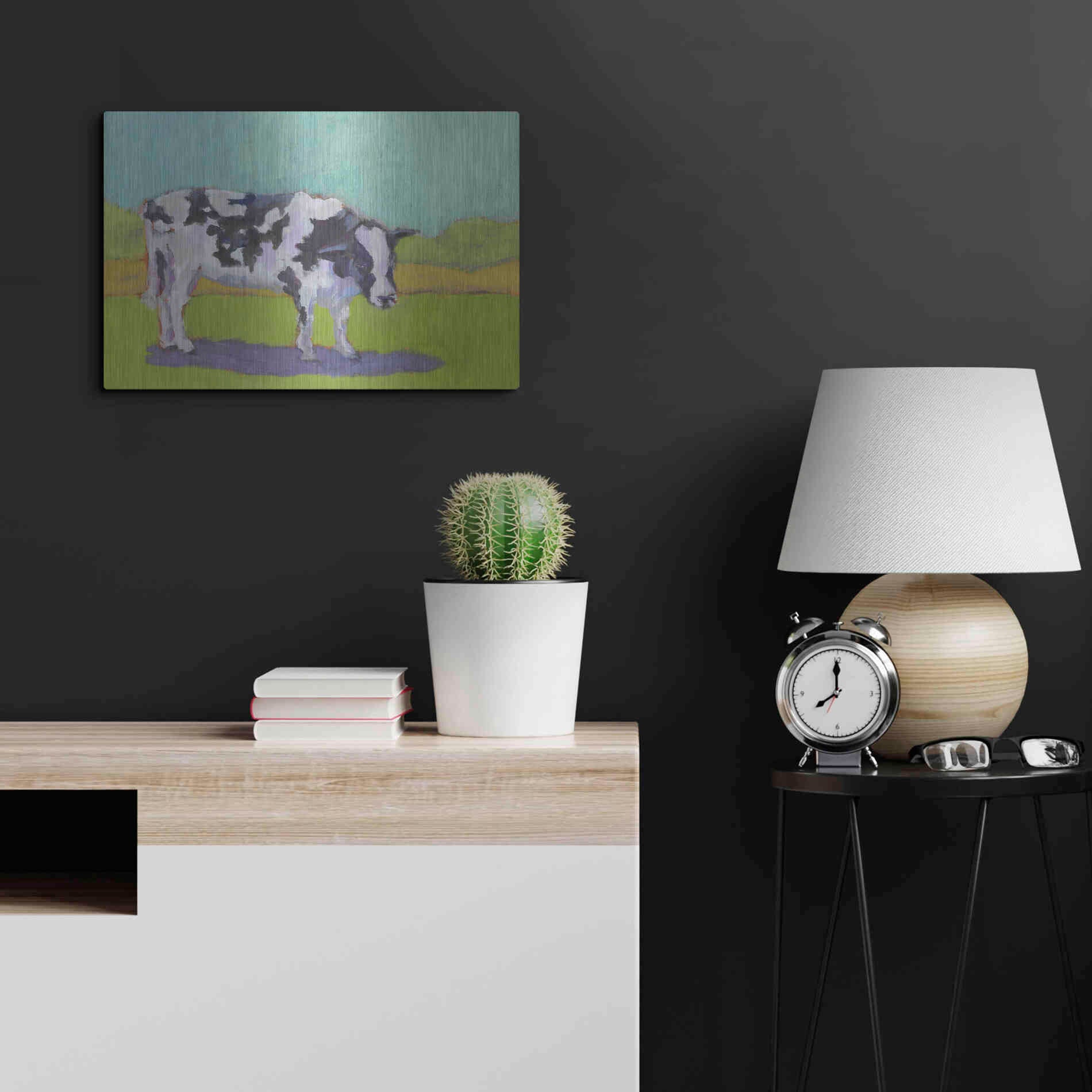 Luxe Metal Art 'Pasture Cow I' by Carol Young, Metal Wall Art,24x16