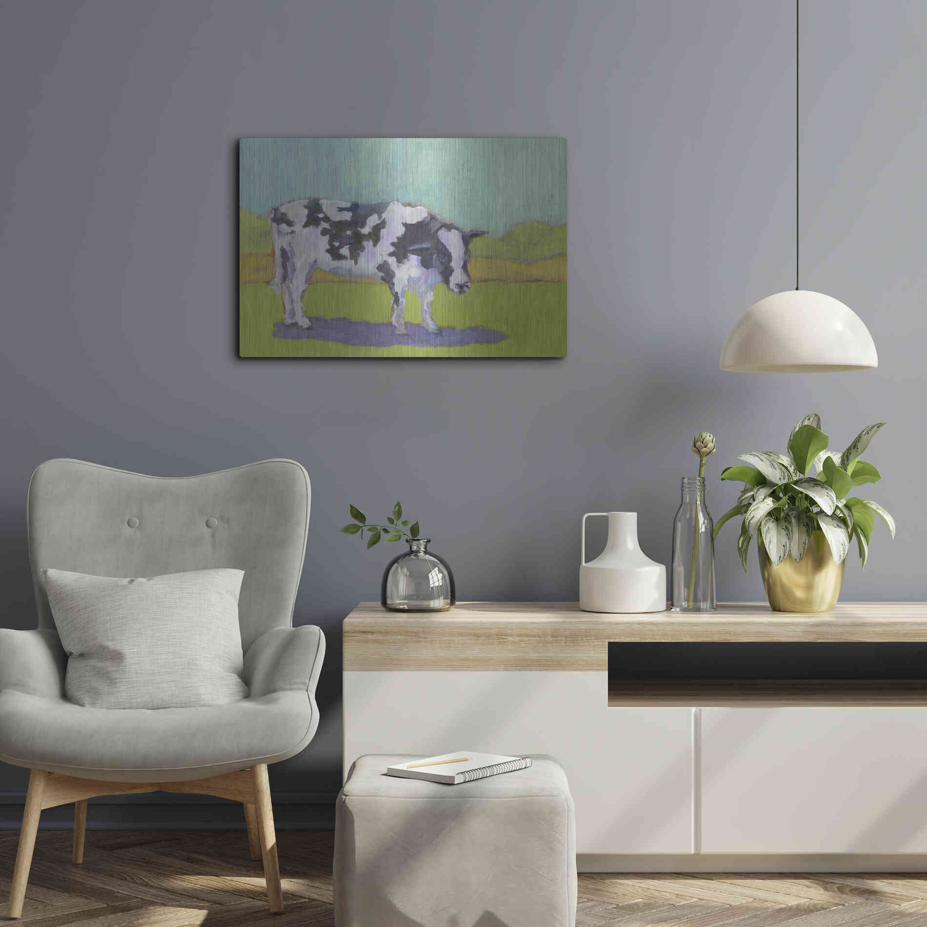 Luxe Metal Art 'Pasture Cow I' by Carol Young, Metal Wall Art,24x16