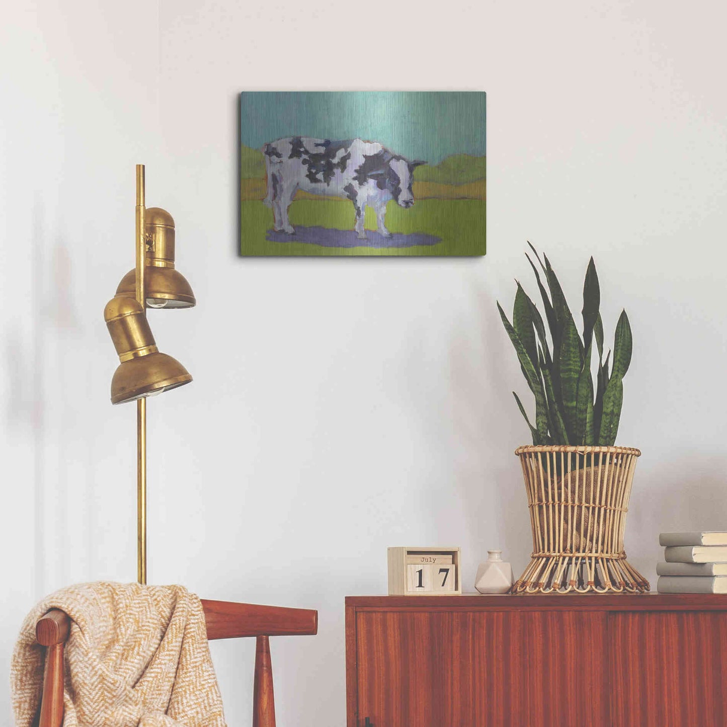 Luxe Metal Art 'Pasture Cow I' by Carol Young, Metal Wall Art,24x16