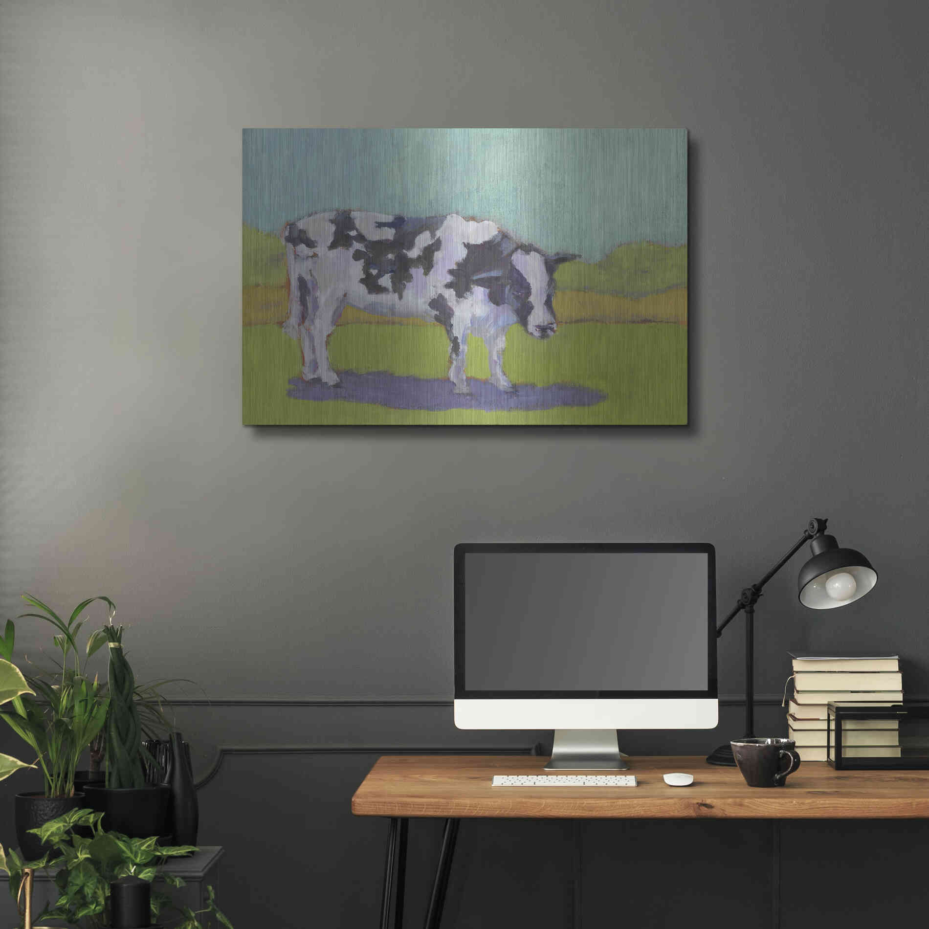 Luxe Metal Art 'Pasture Cow I' by Carol Young, Metal Wall Art,36x24