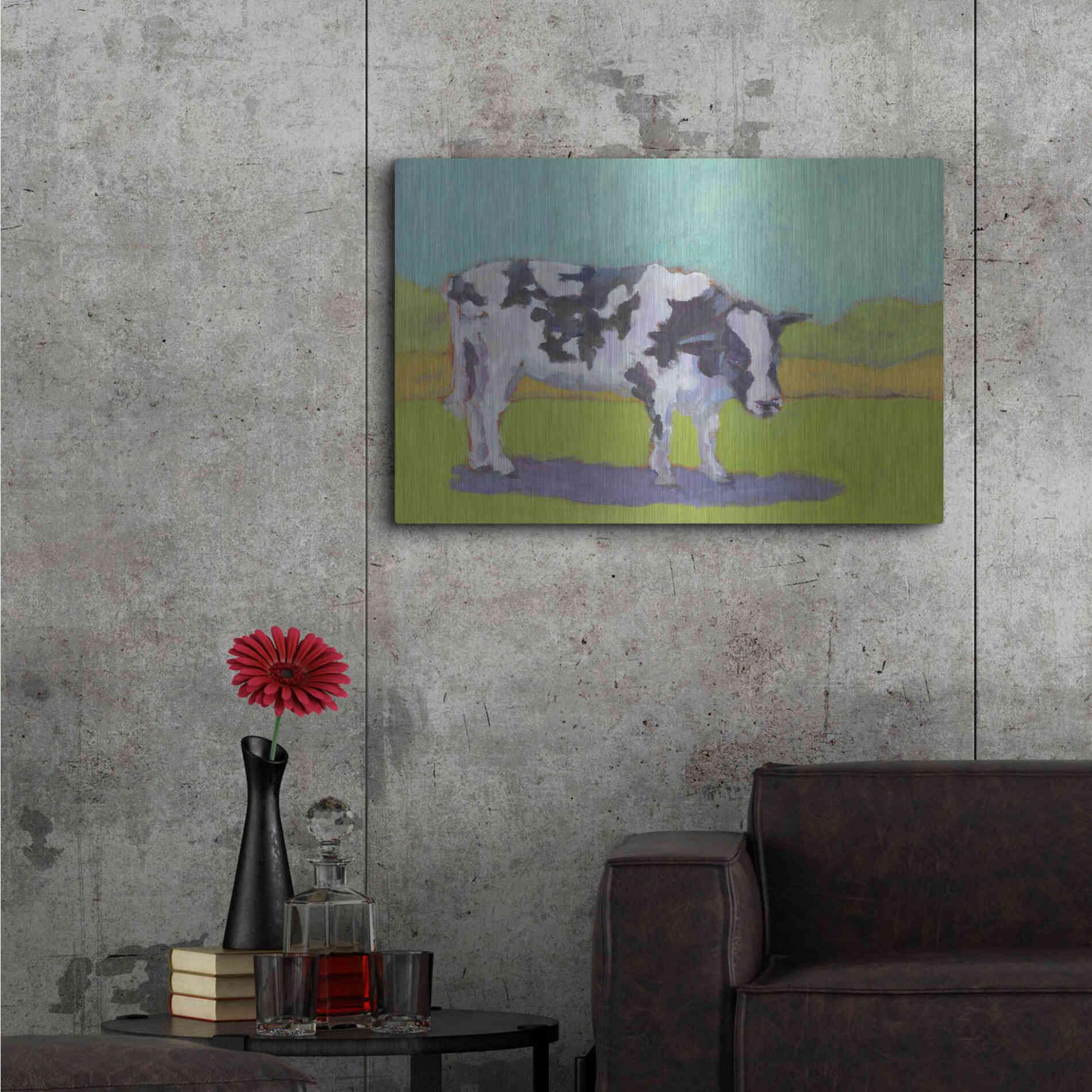 Luxe Metal Art 'Pasture Cow I' by Carol Young, Metal Wall Art,36x24