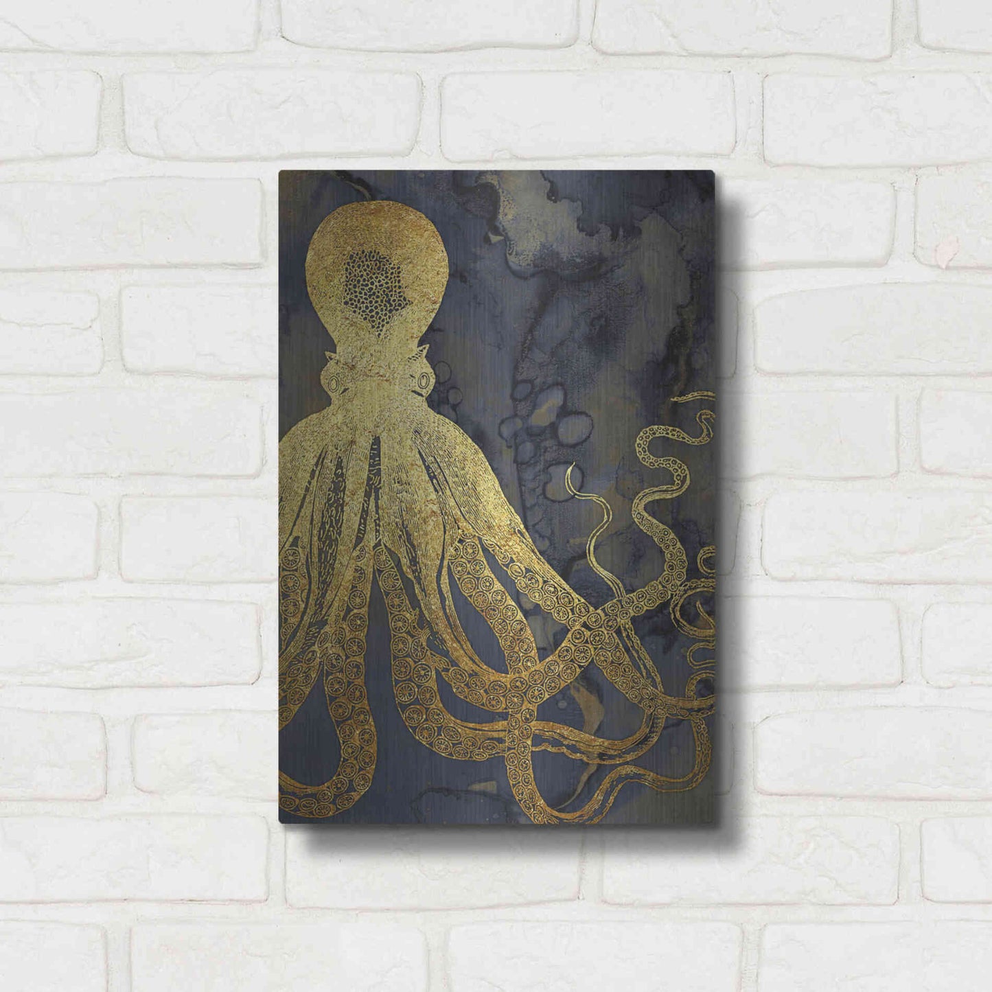 Luxe Metal Art 'Octopus Ink Gold & Blue I' by Christine Zalewski, Metal Wall Art,12x16