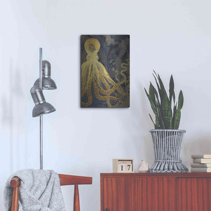 Luxe Metal Art 'Octopus Ink Gold & Blue I' by Christine Zalewski, Metal Wall Art,16x24