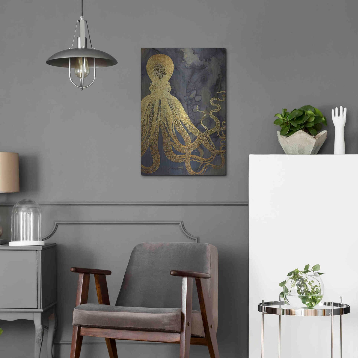 Luxe Metal Art 'Octopus Ink Gold & Blue I' by Christine Zalewski, Metal Wall Art,16x24