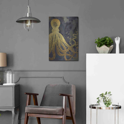 Luxe Metal Art 'Octopus Ink Gold & Blue I' by Christine Zalewski, Metal Wall Art,16x24