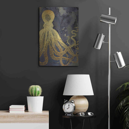 Luxe Metal Art 'Octopus Ink Gold & Blue I' by Christine Zalewski, Metal Wall Art,16x24
