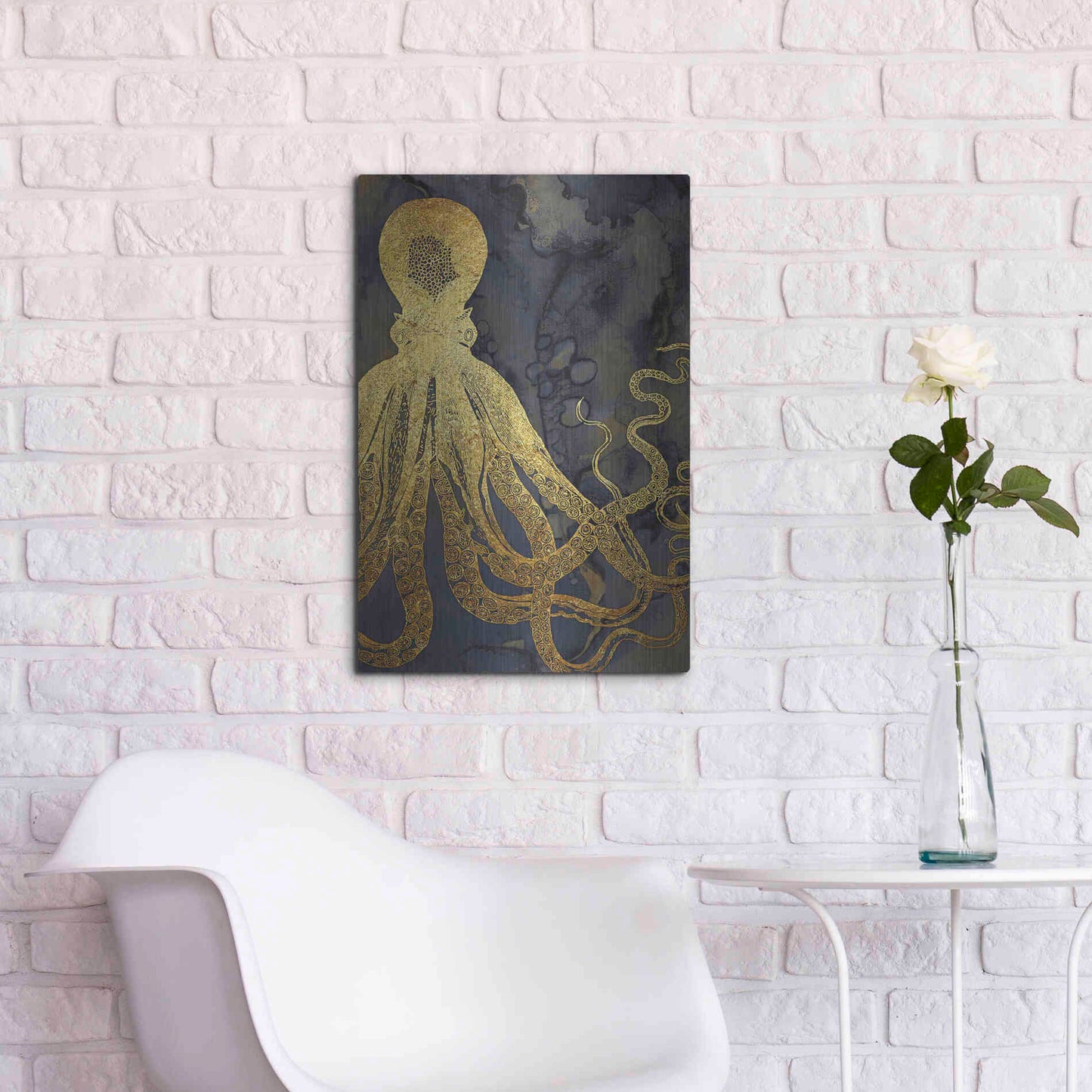 Luxe Metal Art 'Octopus Ink Gold & Blue I' by Christine Zalewski, Metal Wall Art,16x24