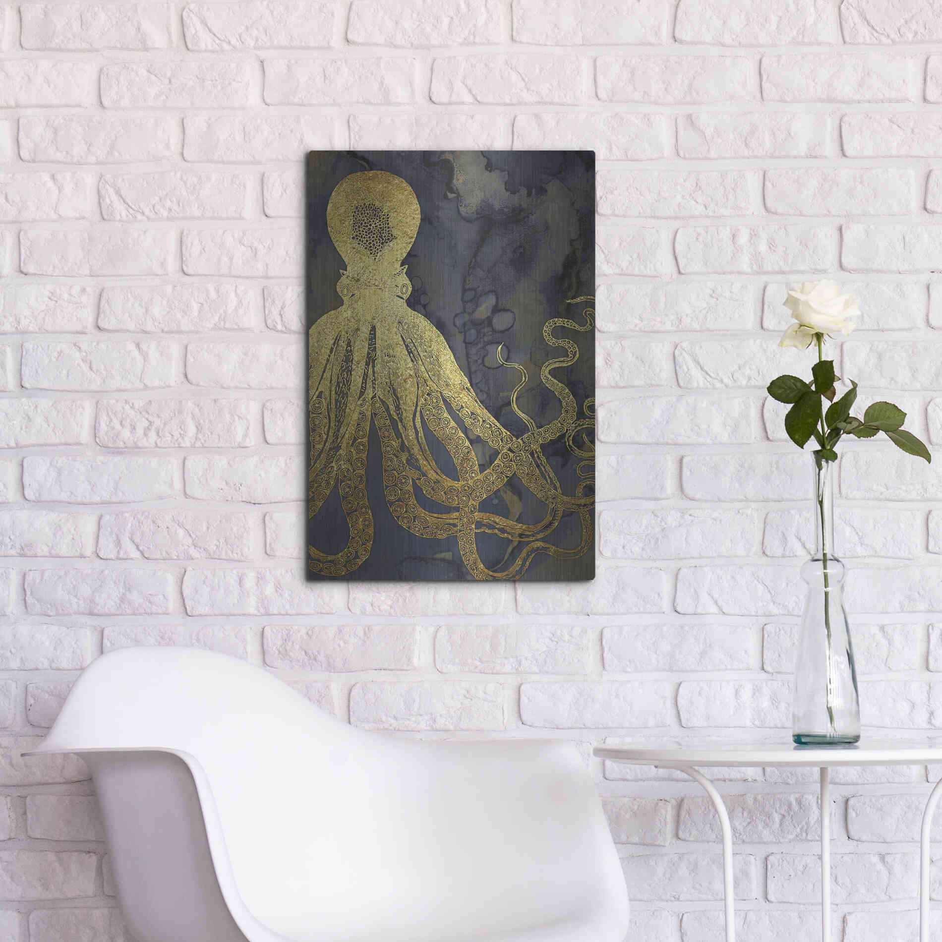 Luxe Metal Art 'Octopus Ink Gold & Blue I' by Christine Zalewski, Metal Wall Art,16x24