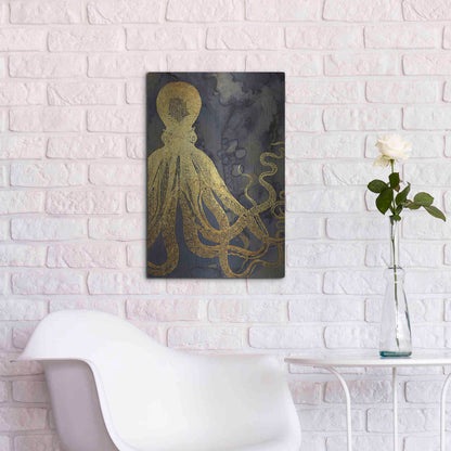 Luxe Metal Art 'Octopus Ink Gold & Blue I' by Christine Zalewski, Metal Wall Art,16x24