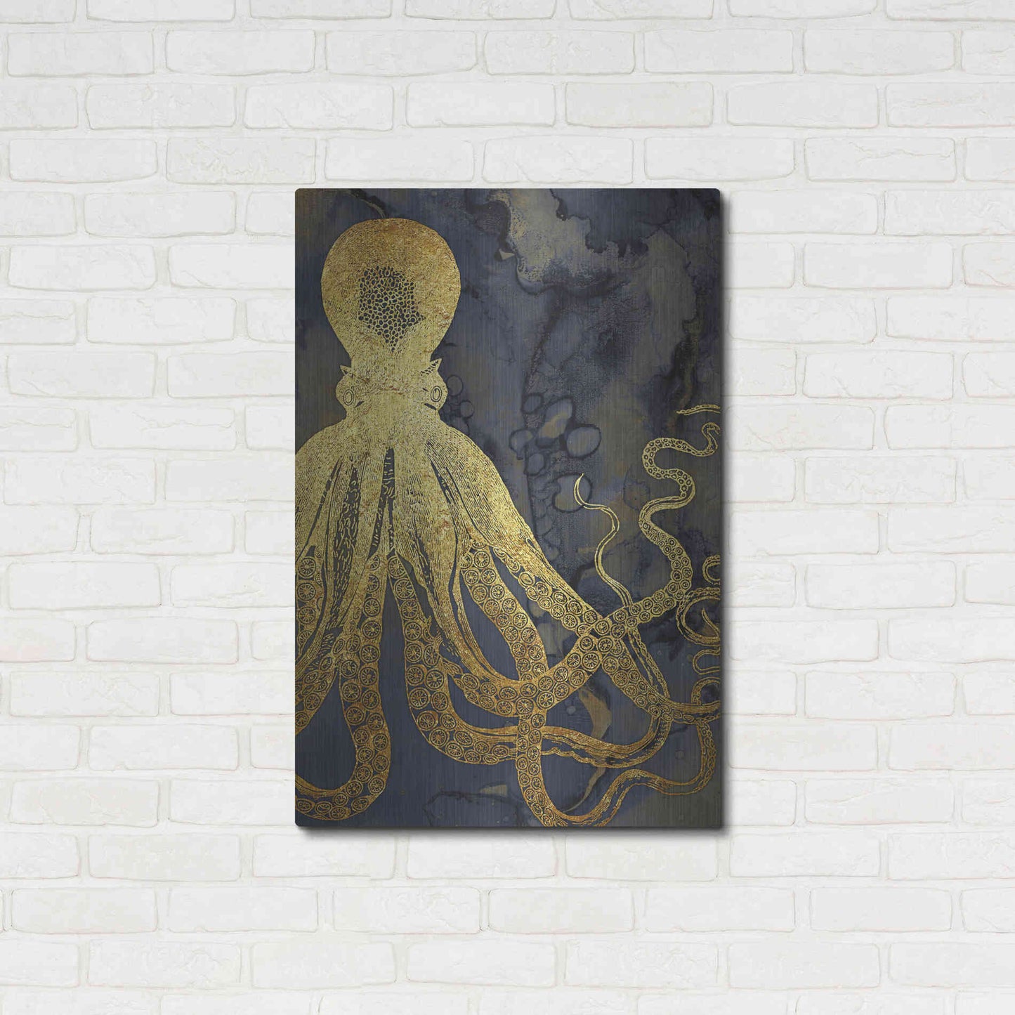 Luxe Metal Art 'Octopus Ink Gold & Blue I' by Christine Zalewski, Metal Wall Art,24x36