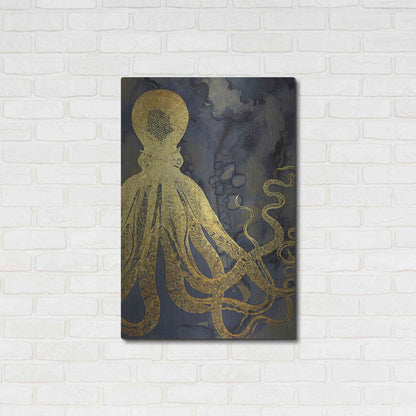 Luxe Metal Art 'Octopus Ink Gold & Blue I' by Christine Zalewski, Metal Wall Art,24x36