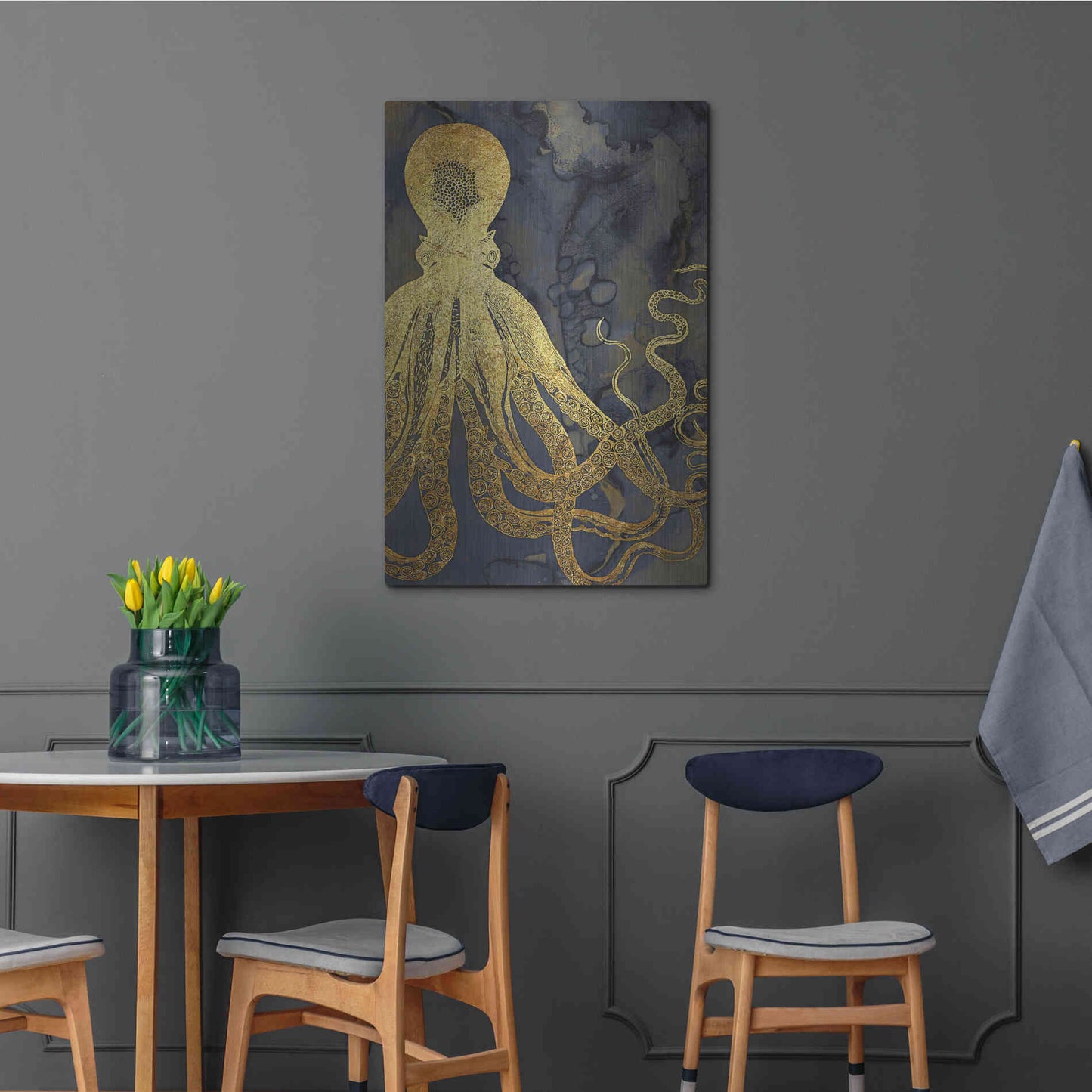 Luxe Metal Art 'Octopus Ink Gold & Blue I' by Christine Zalewski, Metal Wall Art,24x36