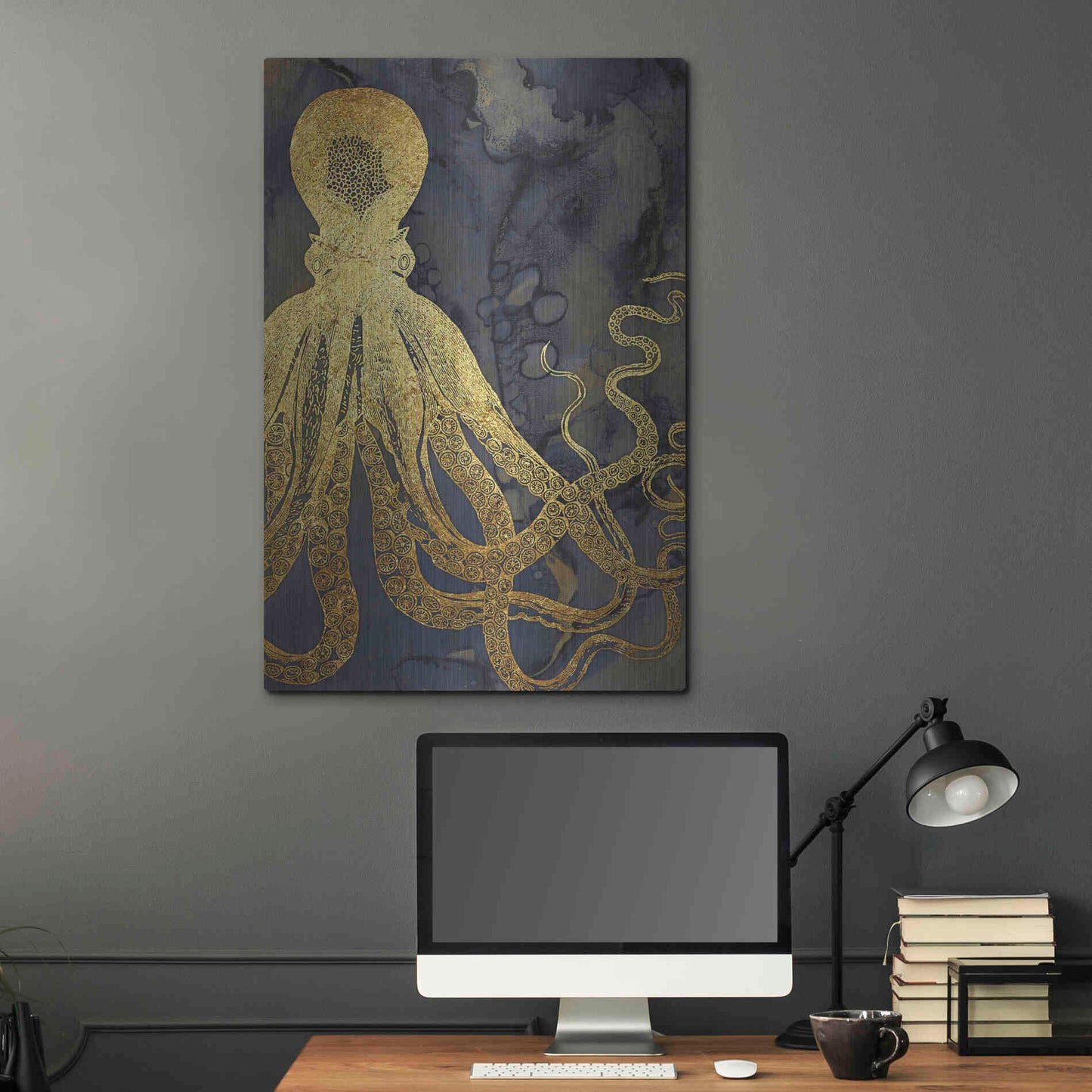 Luxe Metal Art 'Octopus Ink Gold & Blue I' by Christine Zalewski, Metal Wall Art,24x36