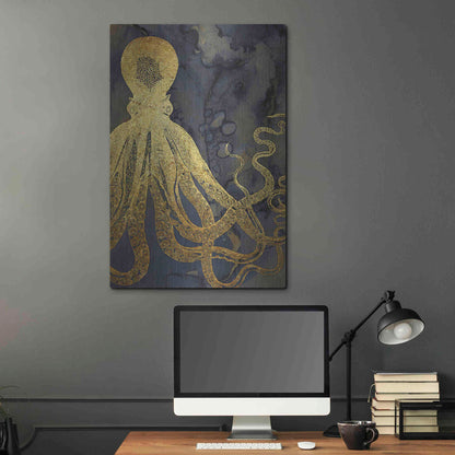 Luxe Metal Art 'Octopus Ink Gold & Blue I' by Christine Zalewski, Metal Wall Art,24x36