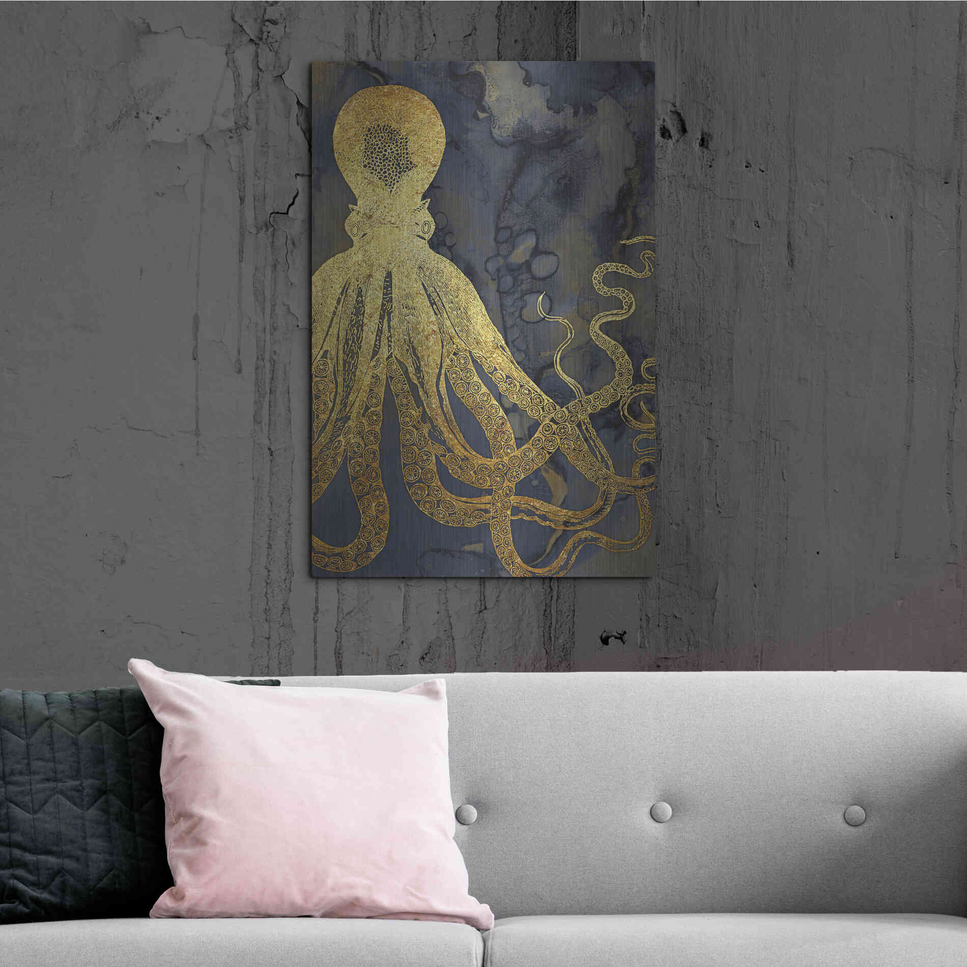 Luxe Metal Art 'Octopus Ink Gold & Blue I' by Christine Zalewski, Metal Wall Art,24x36