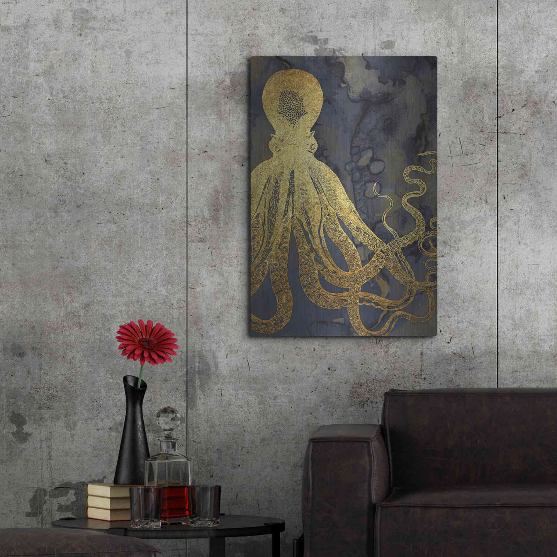 Luxe Metal Art 'Octopus Ink Gold & Blue I' by Christine Zalewski, Metal Wall Art,24x36