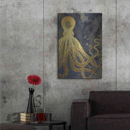 Luxe Metal Art 'Octopus Ink Gold & Blue I' by Christine Zalewski, Metal Wall Art,24x36