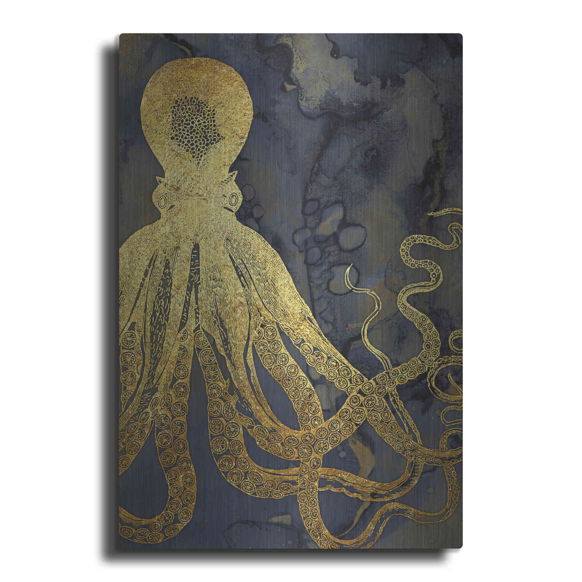 Luxe Metal Art 'Octopus Ink Gold & Blue I' by Christine Zalewski, Metal Wall Art