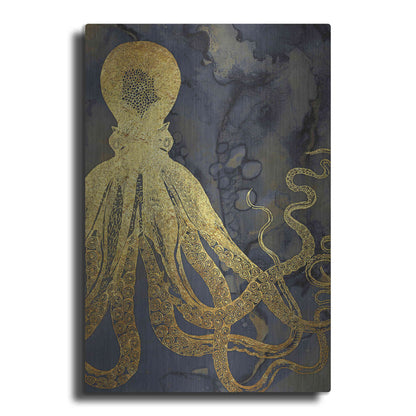 Luxe Metal Art 'Octopus Ink Gold & Blue I' by Christine Zalewski, Metal Wall Art