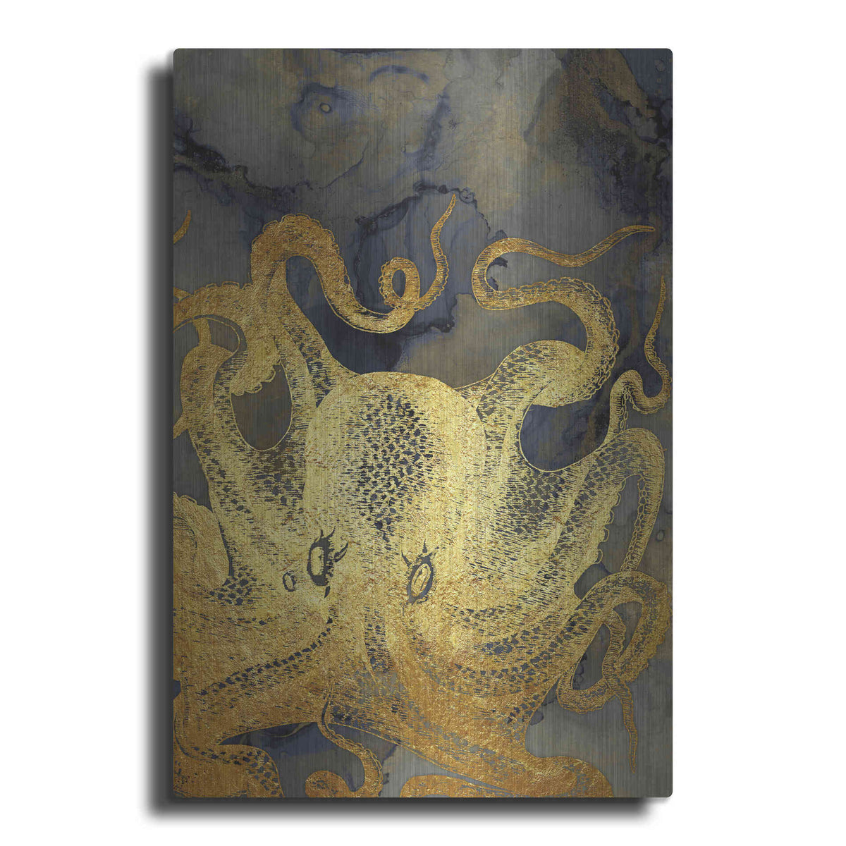 Luxe Metal Art 'Octopus Ink Gold & Blue II' by Christine Zalewski, Metal Wall Art