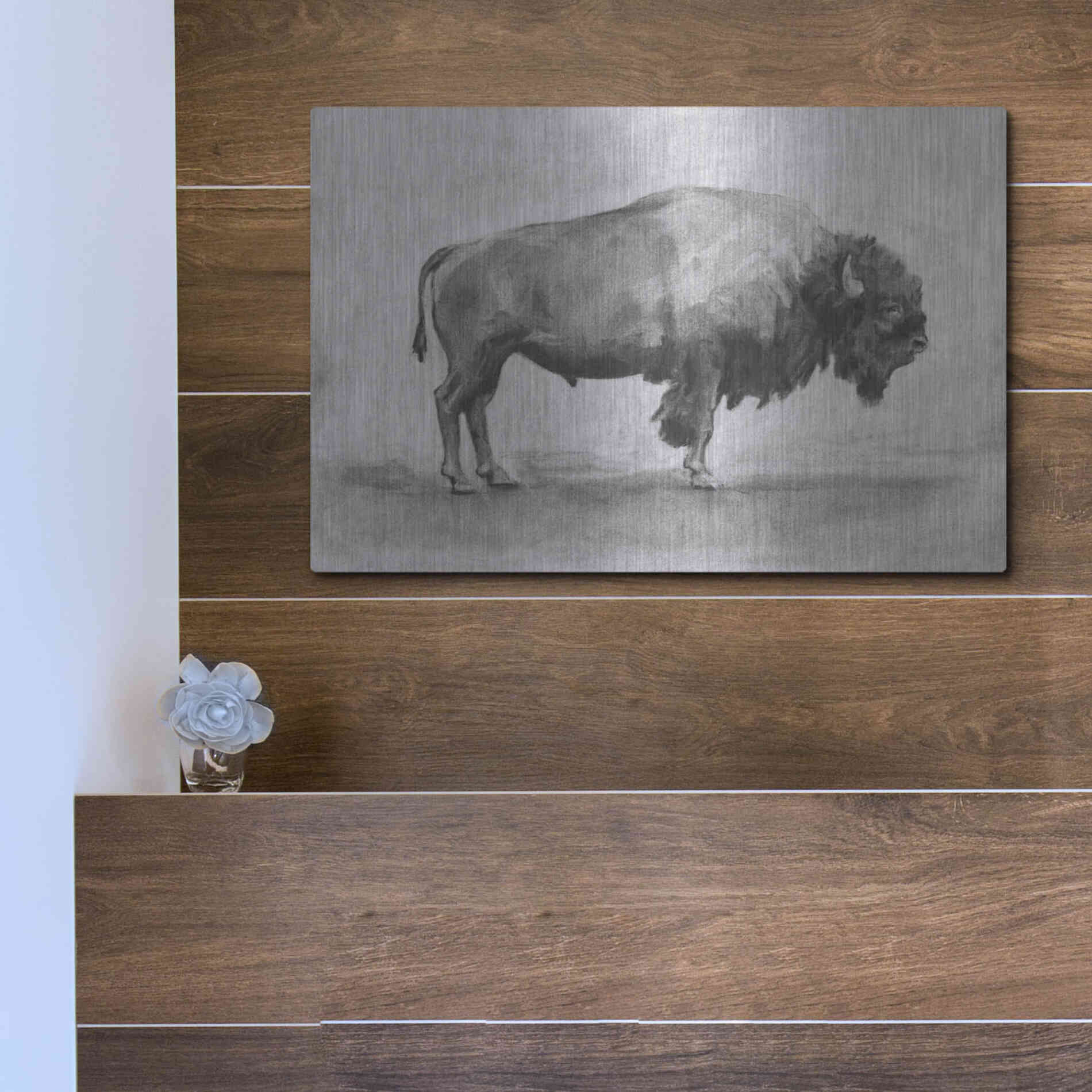 Luxe Metal Art 'Wild Bison Study I' by Emma Scarvey, Metal Wall Art,16x12