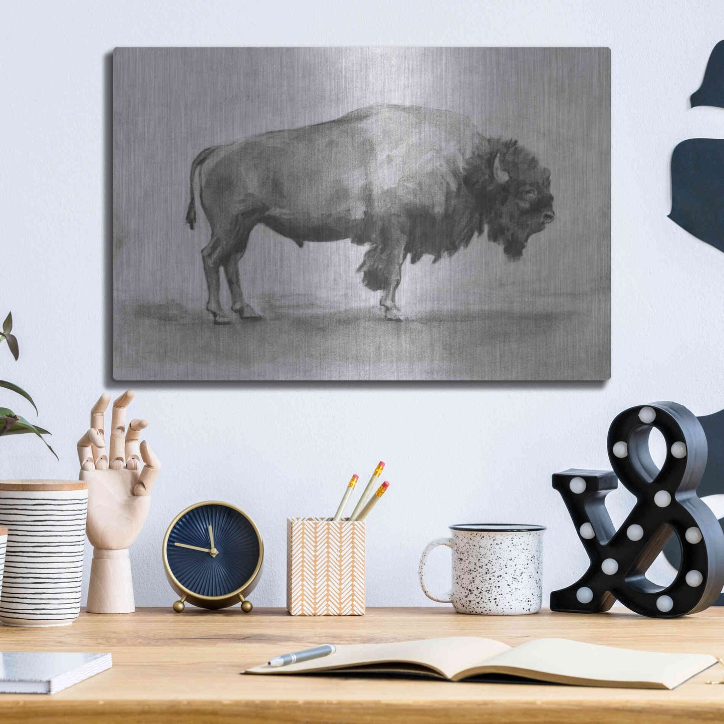 Luxe Metal Art 'Wild Bison Study I' by Emma Scarvey, Metal Wall Art,16x12