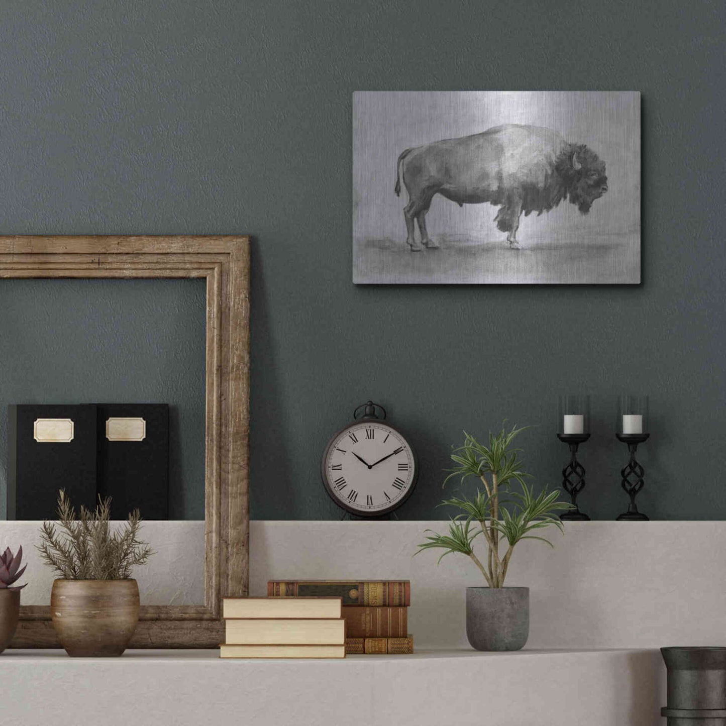 Luxe Metal Art 'Wild Bison Study I' by Emma Scarvey, Metal Wall Art,16x12