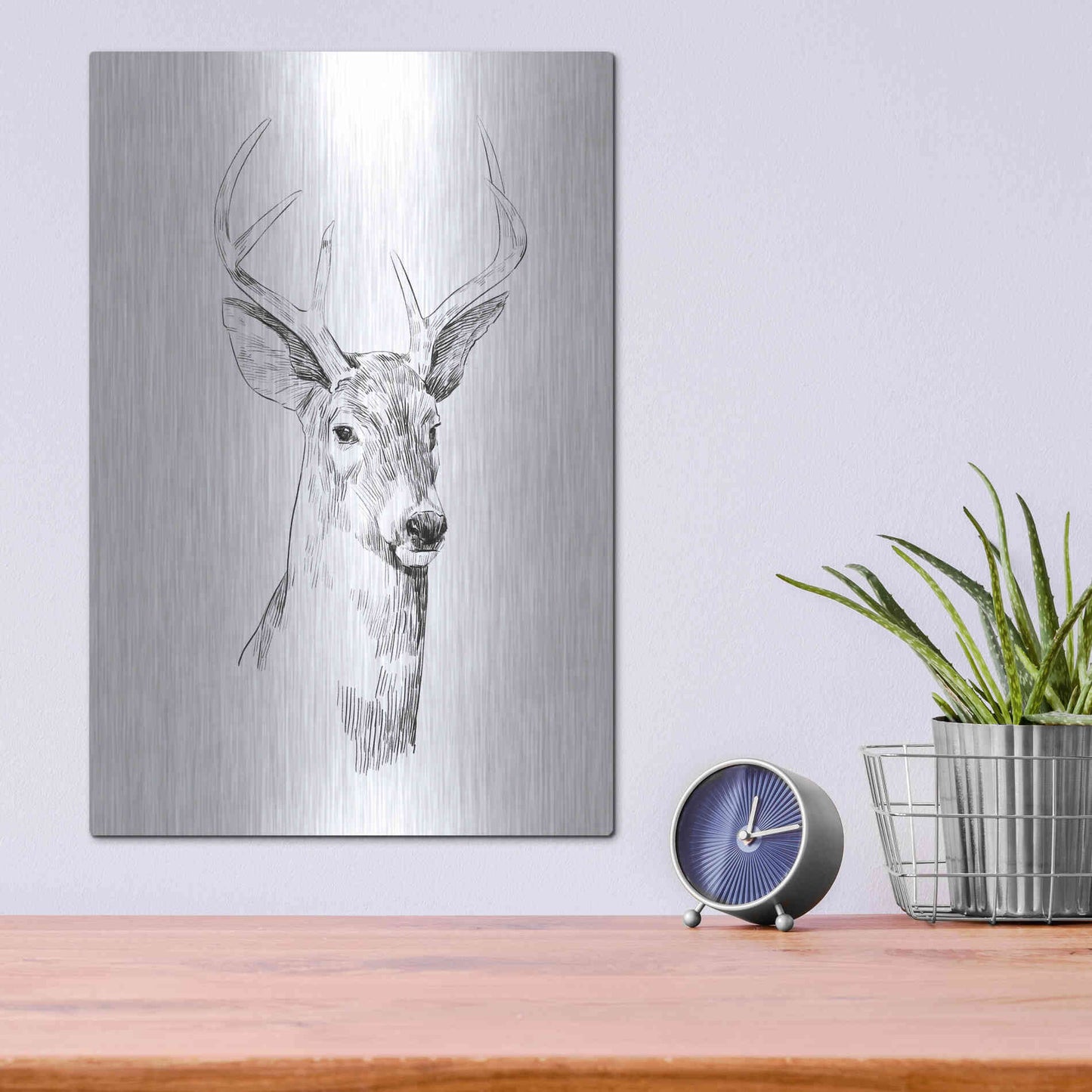 Luxe Metal Art 'Young Buck Sketch I' by Emma Scarvey, Metal Wall Art,12x16