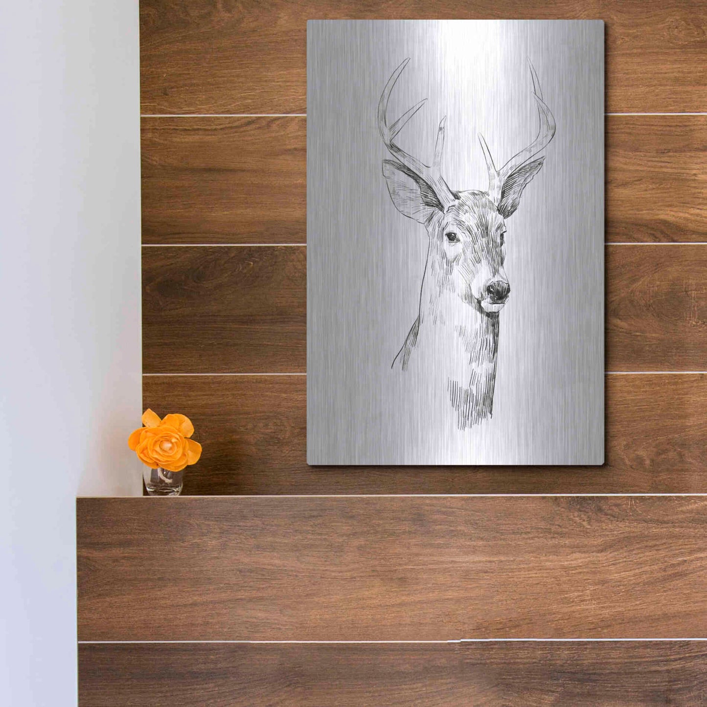 Luxe Metal Art 'Young Buck Sketch I' by Emma Scarvey, Metal Wall Art,12x16
