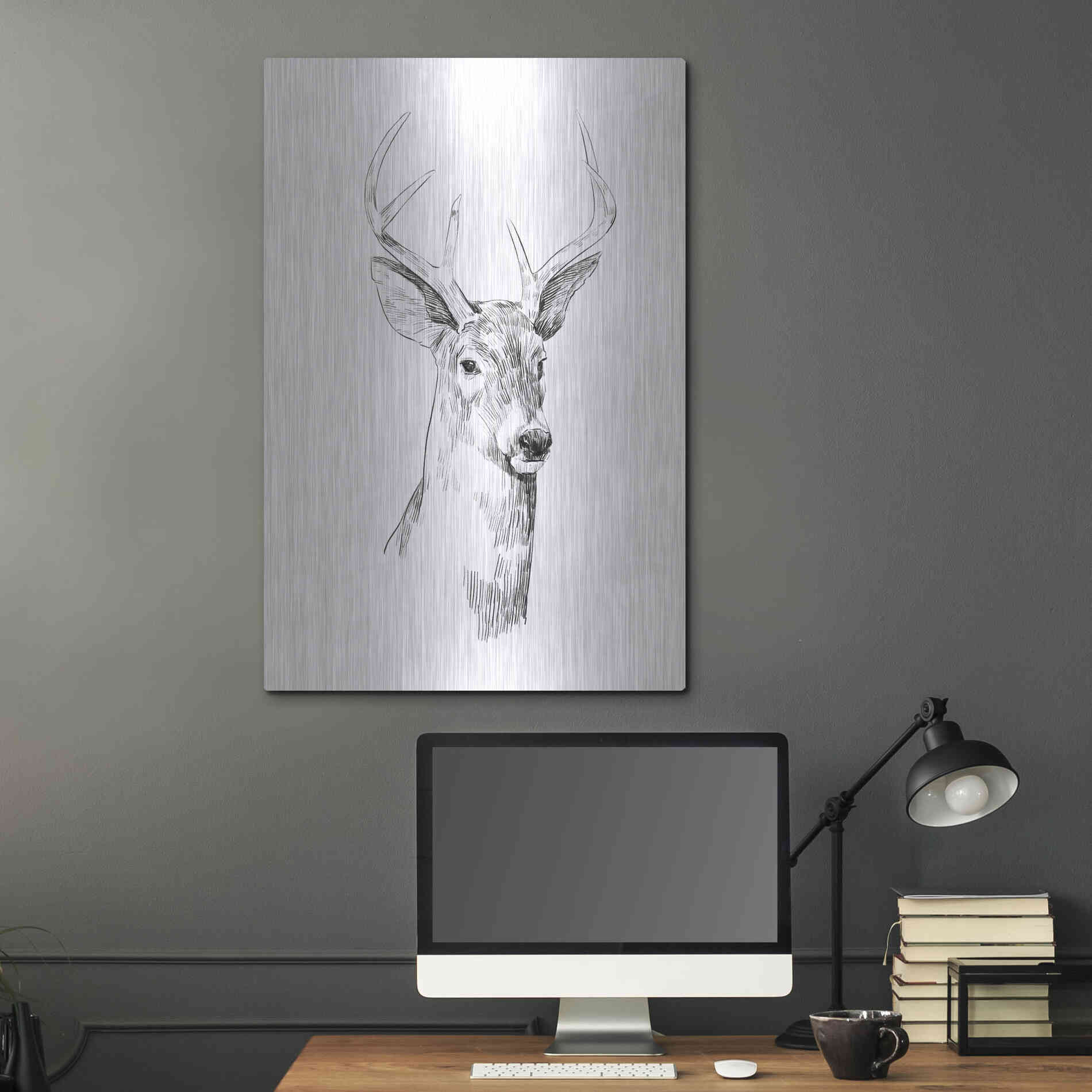 Luxe Metal Art 'Young Buck Sketch I' by Emma Scarvey, Metal Wall Art,24x36