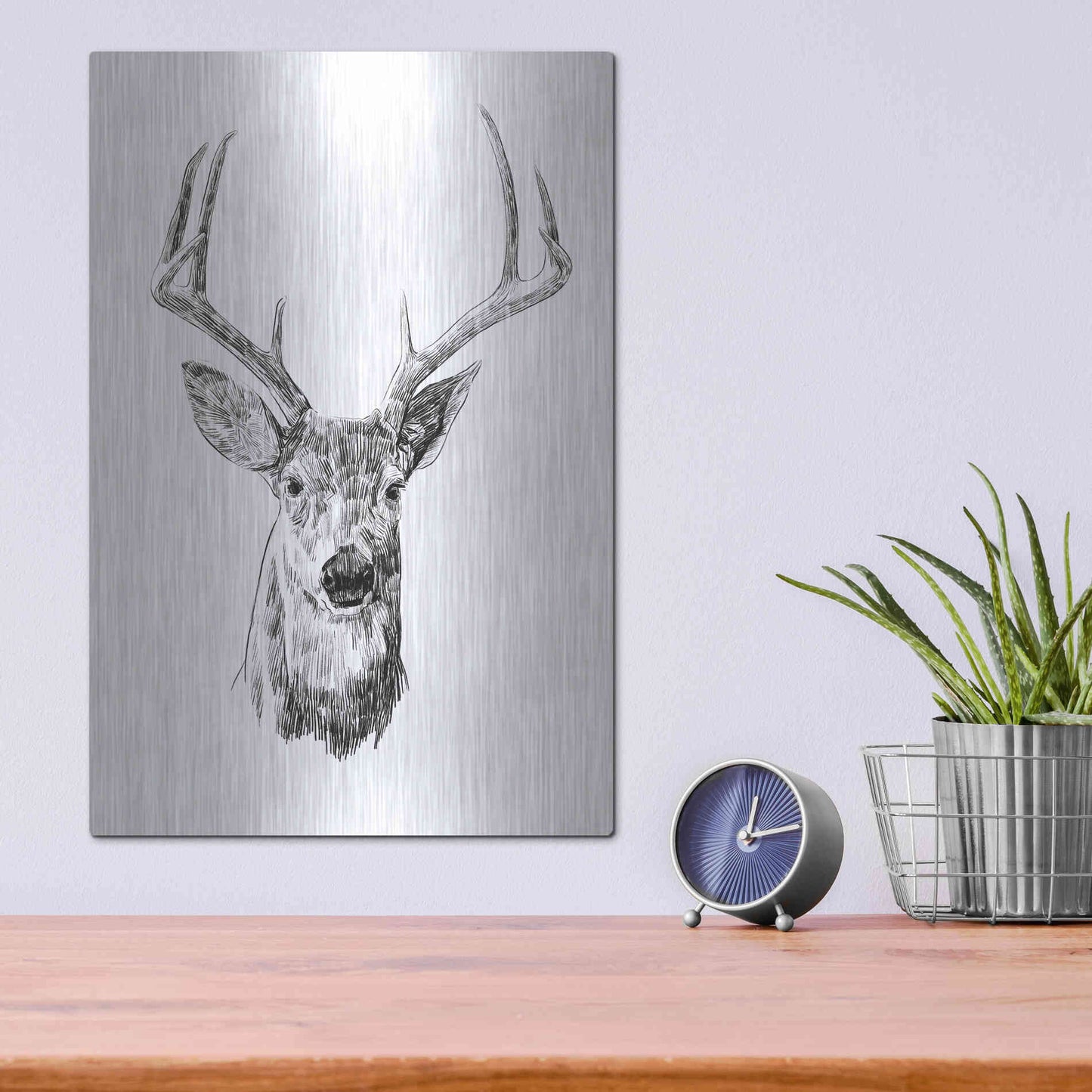 Luxe Metal Art 'Young Buck Sketch III' by Emma Scarvey, Metal Wall Art,12x16