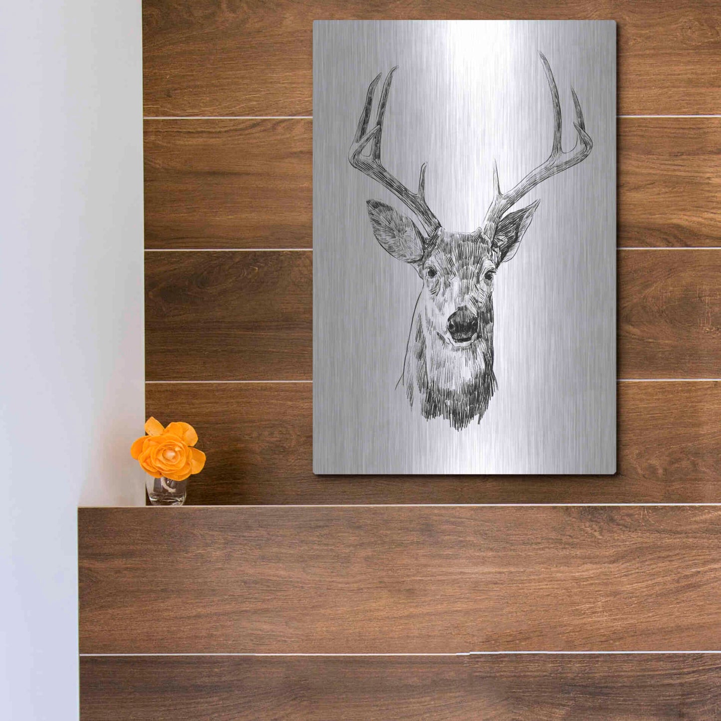 Luxe Metal Art 'Young Buck Sketch III' by Emma Scarvey, Metal Wall Art,12x16