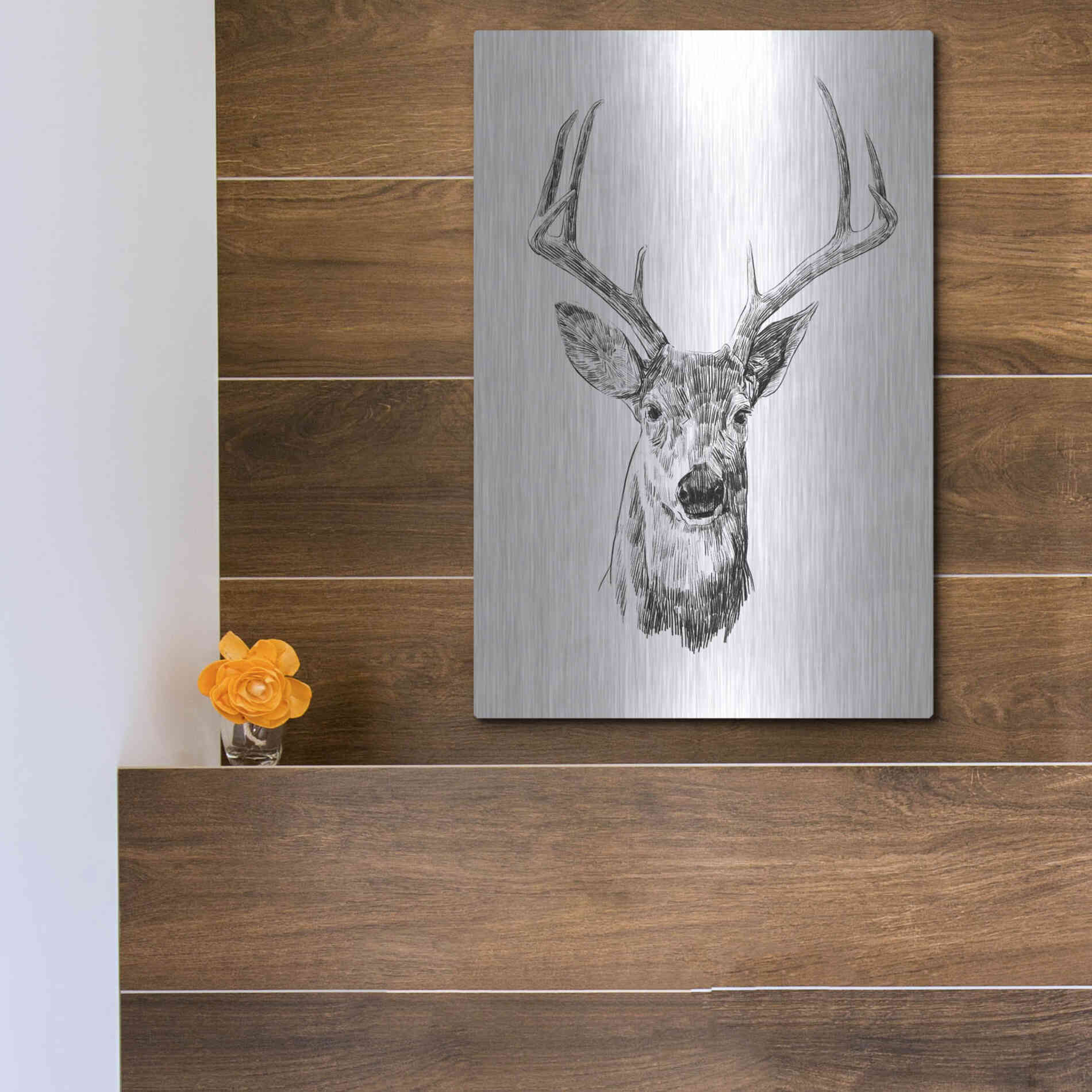 Luxe Metal Art 'Young Buck Sketch III' by Emma Scarvey, Metal Wall Art,12x16
