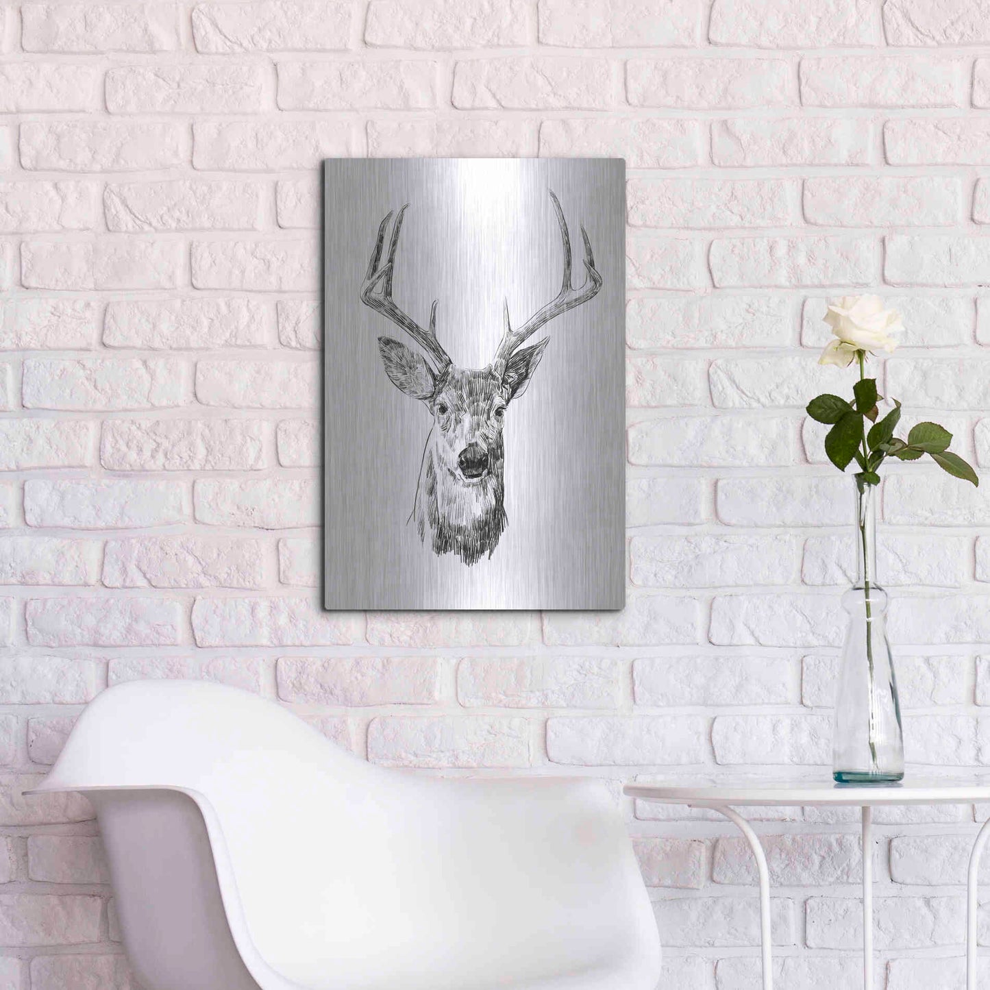 Luxe Metal Art 'Young Buck Sketch III' by Emma Scarvey, Metal Wall Art,16x24
