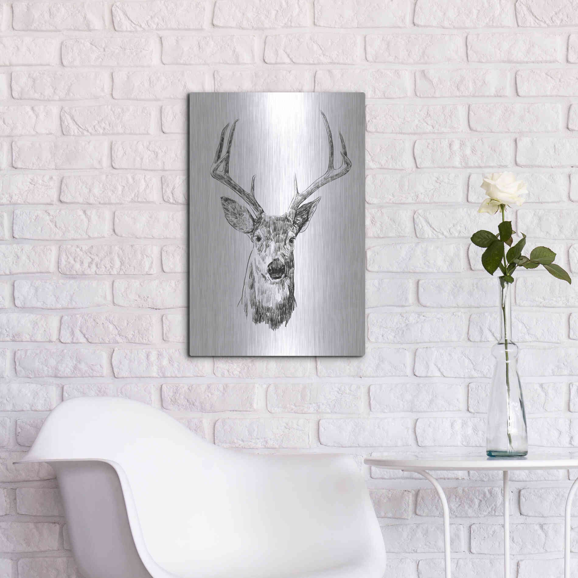 Luxe Metal Art 'Young Buck Sketch III' by Emma Scarvey, Metal Wall Art,16x24