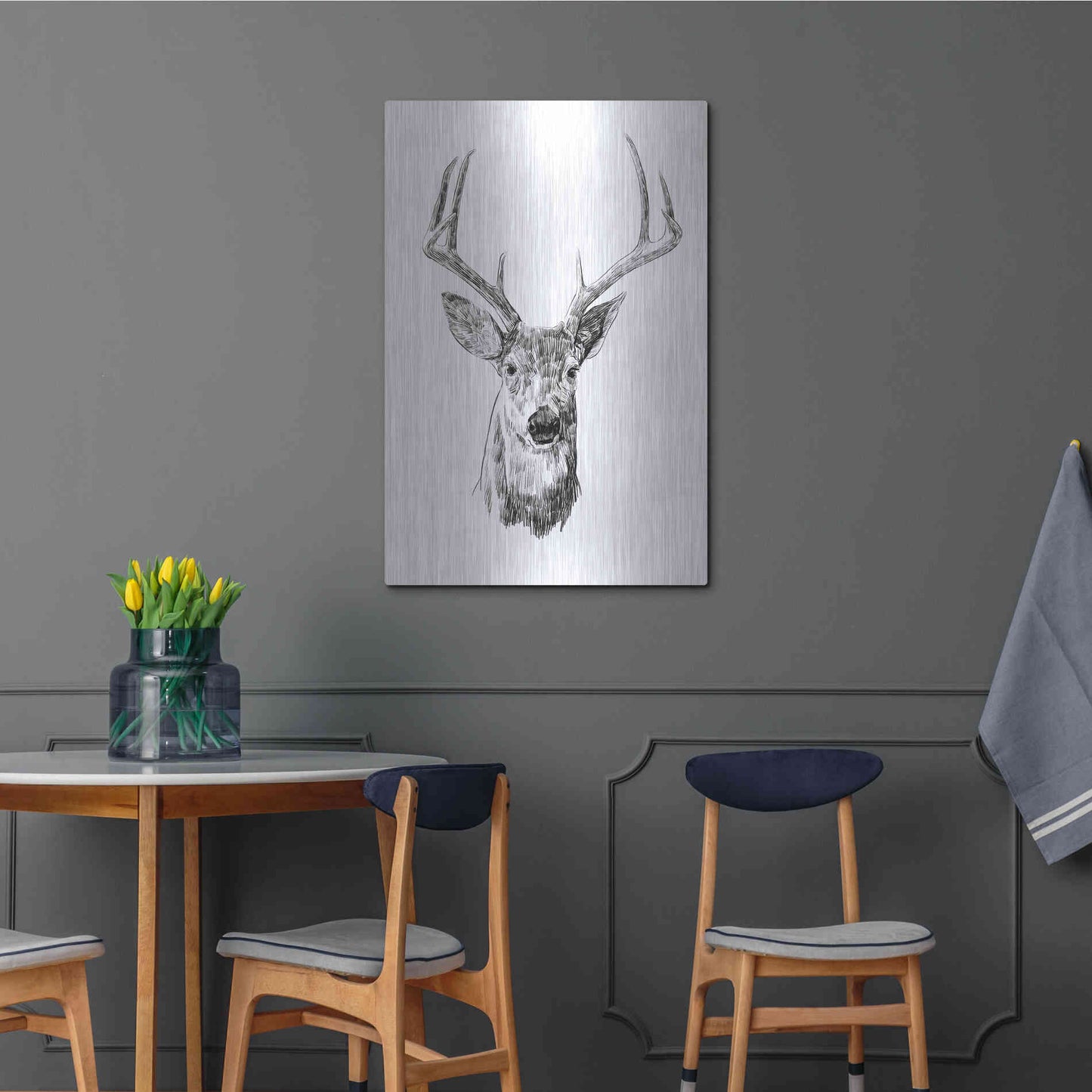 Luxe Metal Art 'Young Buck Sketch III' by Emma Scarvey, Metal Wall Art,24x36
