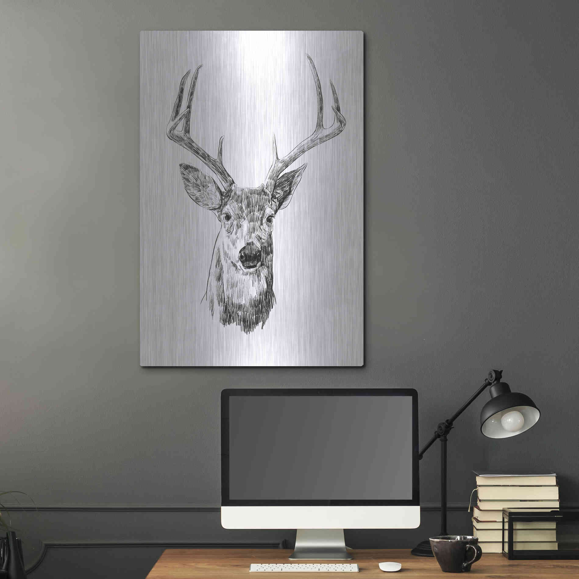Luxe Metal Art 'Young Buck Sketch III' by Emma Scarvey, Metal Wall Art,24x36