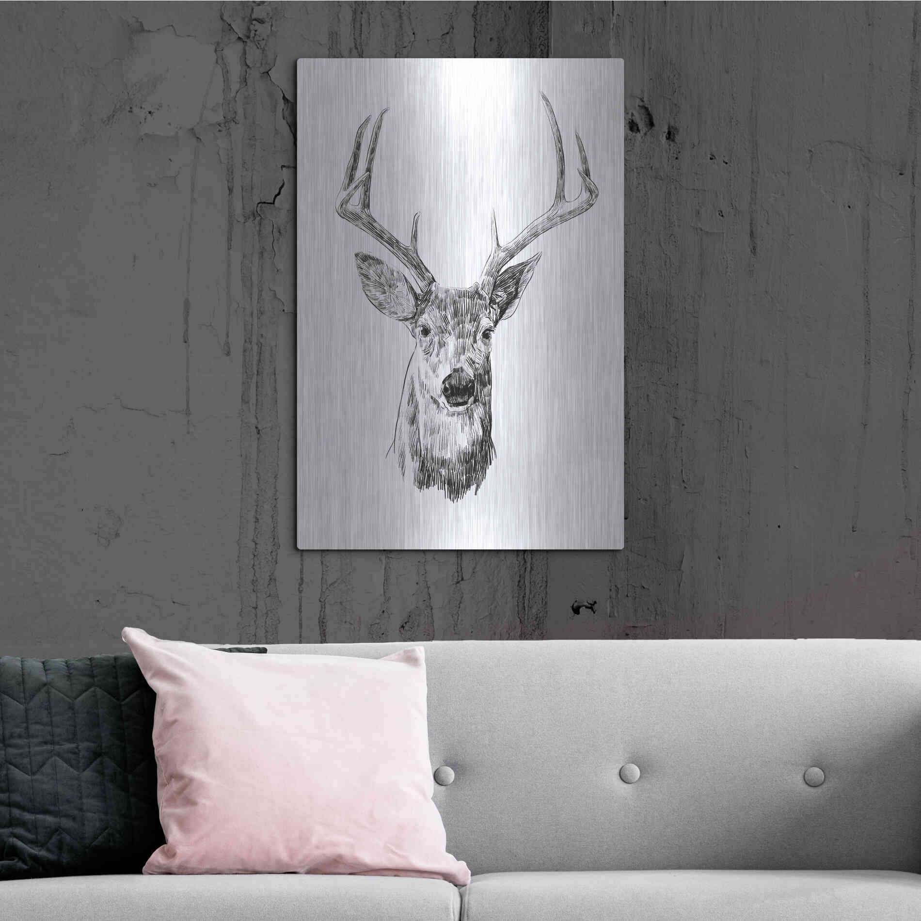 Luxe Metal Art 'Young Buck Sketch III' by Emma Scarvey, Metal Wall Art,24x36