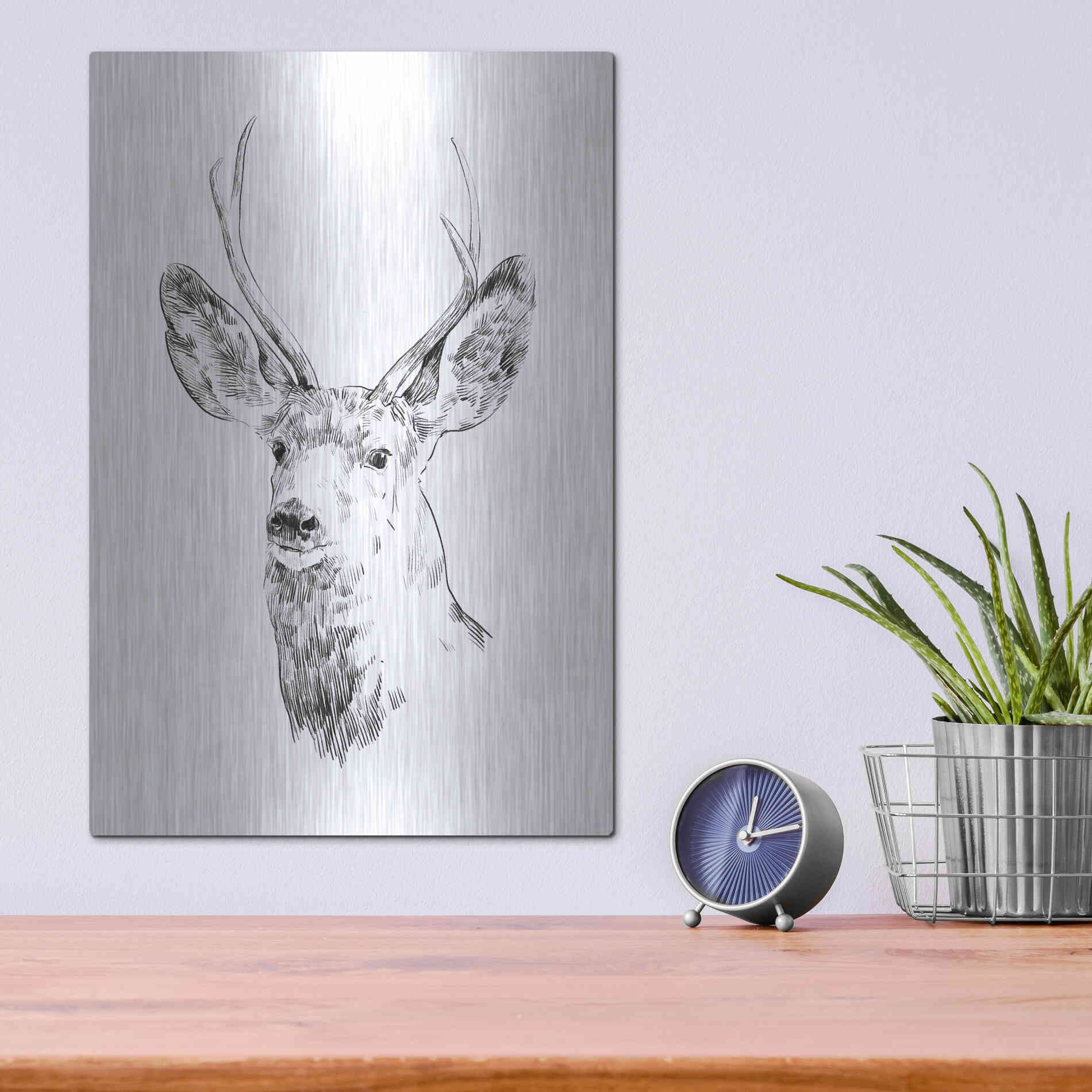 Luxe Metal Art 'Young Buck Sketch IV' by Emma Scarvey, Metal Wall Art,12x16