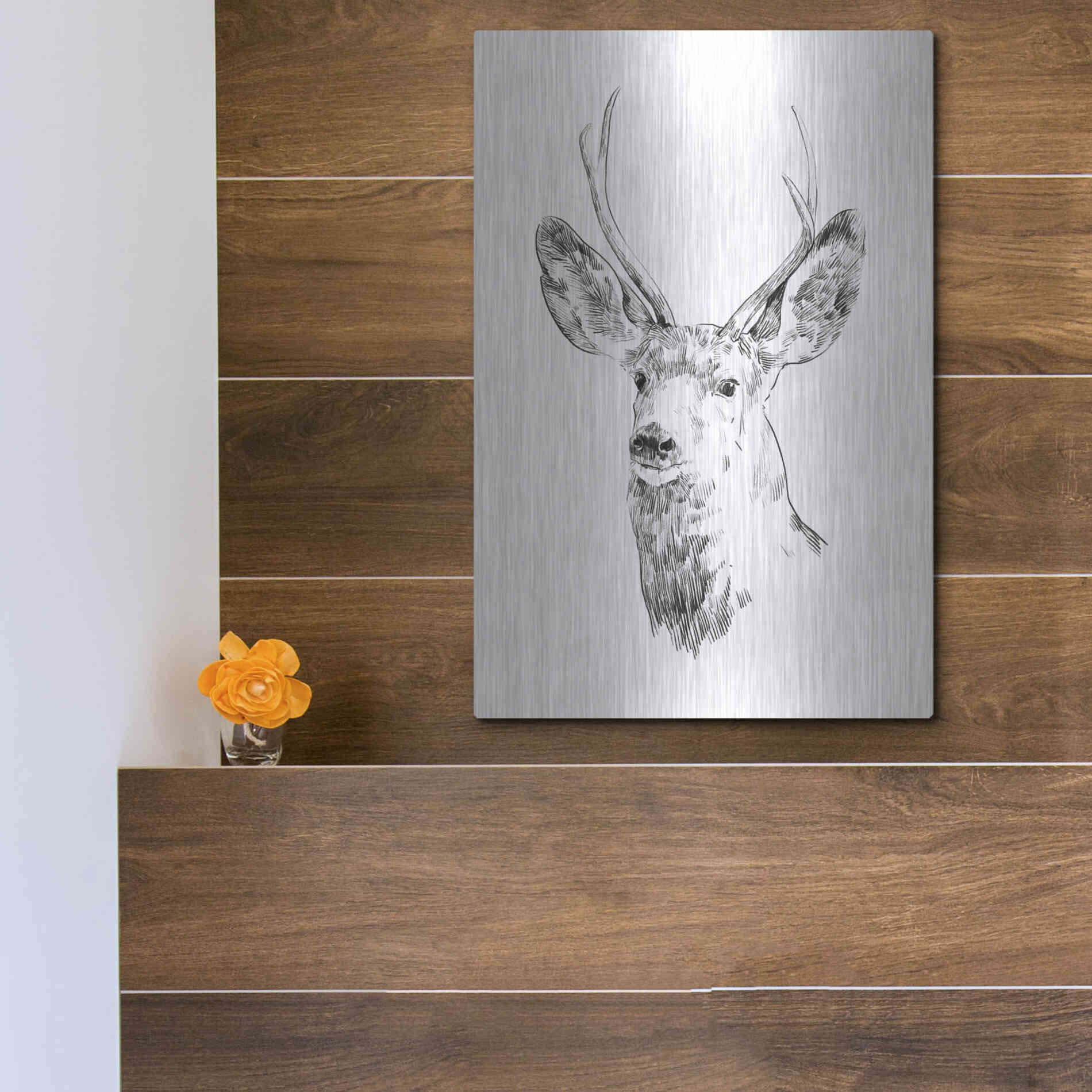 Luxe Metal Art 'Young Buck Sketch IV' by Emma Scarvey, Metal Wall Art,12x16