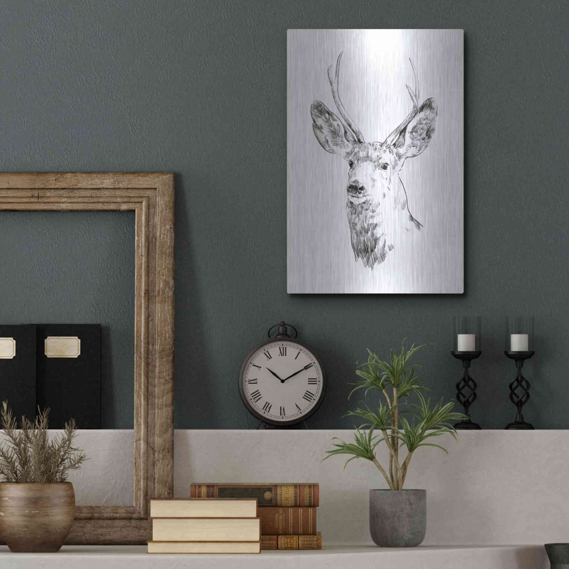 Luxe Metal Art 'Young Buck Sketch IV' by Emma Scarvey, Metal Wall Art,12x16